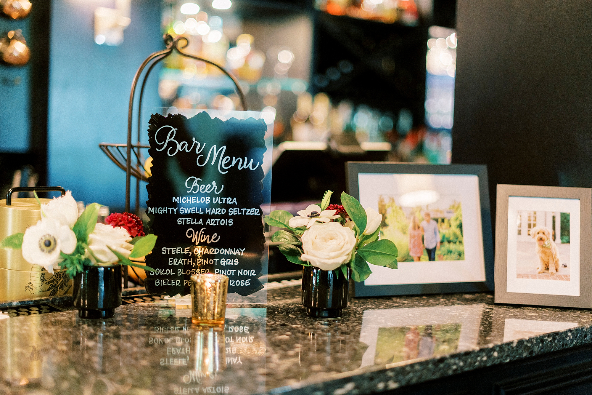 bar menu on acrylic with script font 