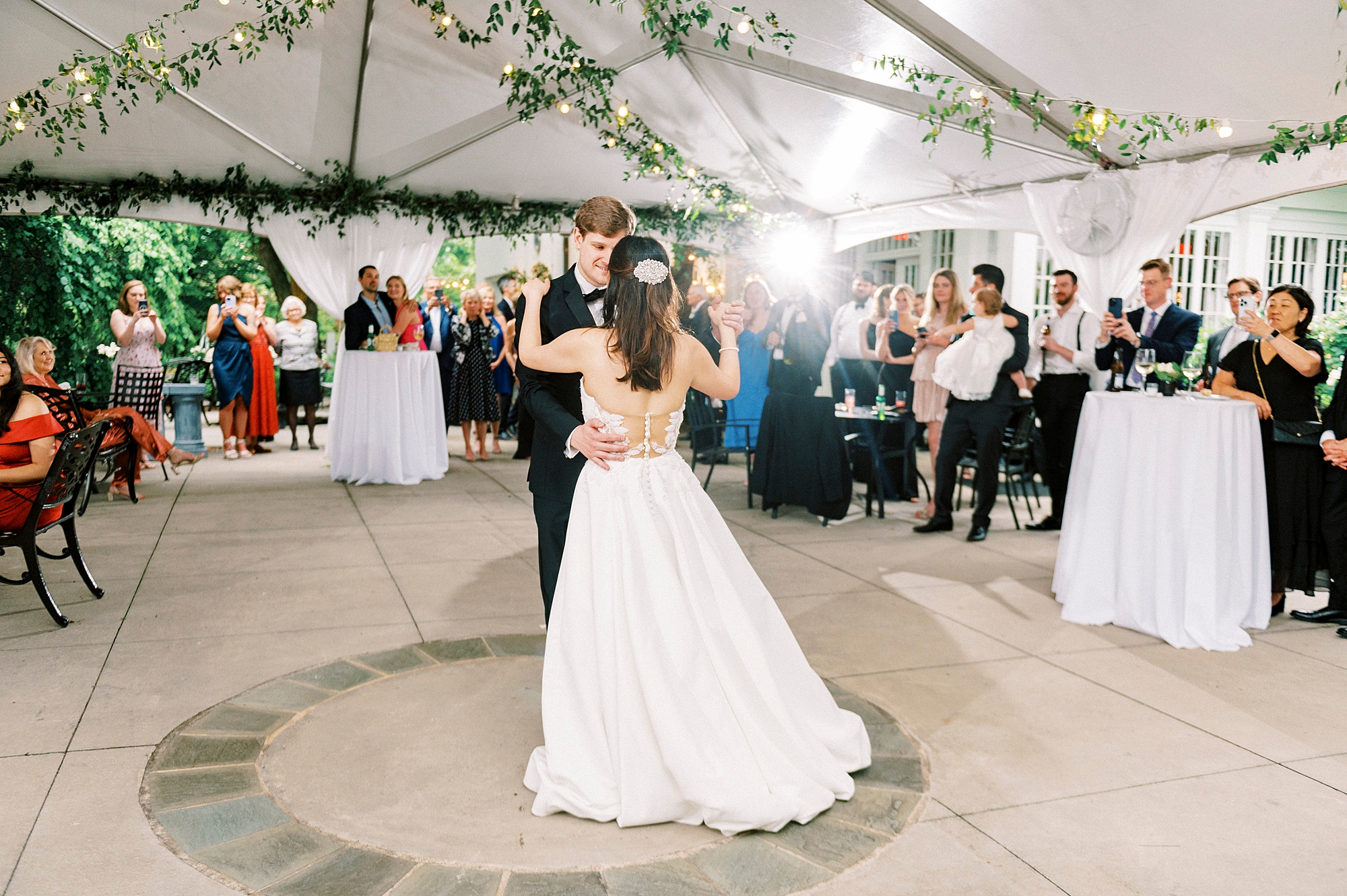 bride and groom have first dance during Winston-Salem NC wedding reception
