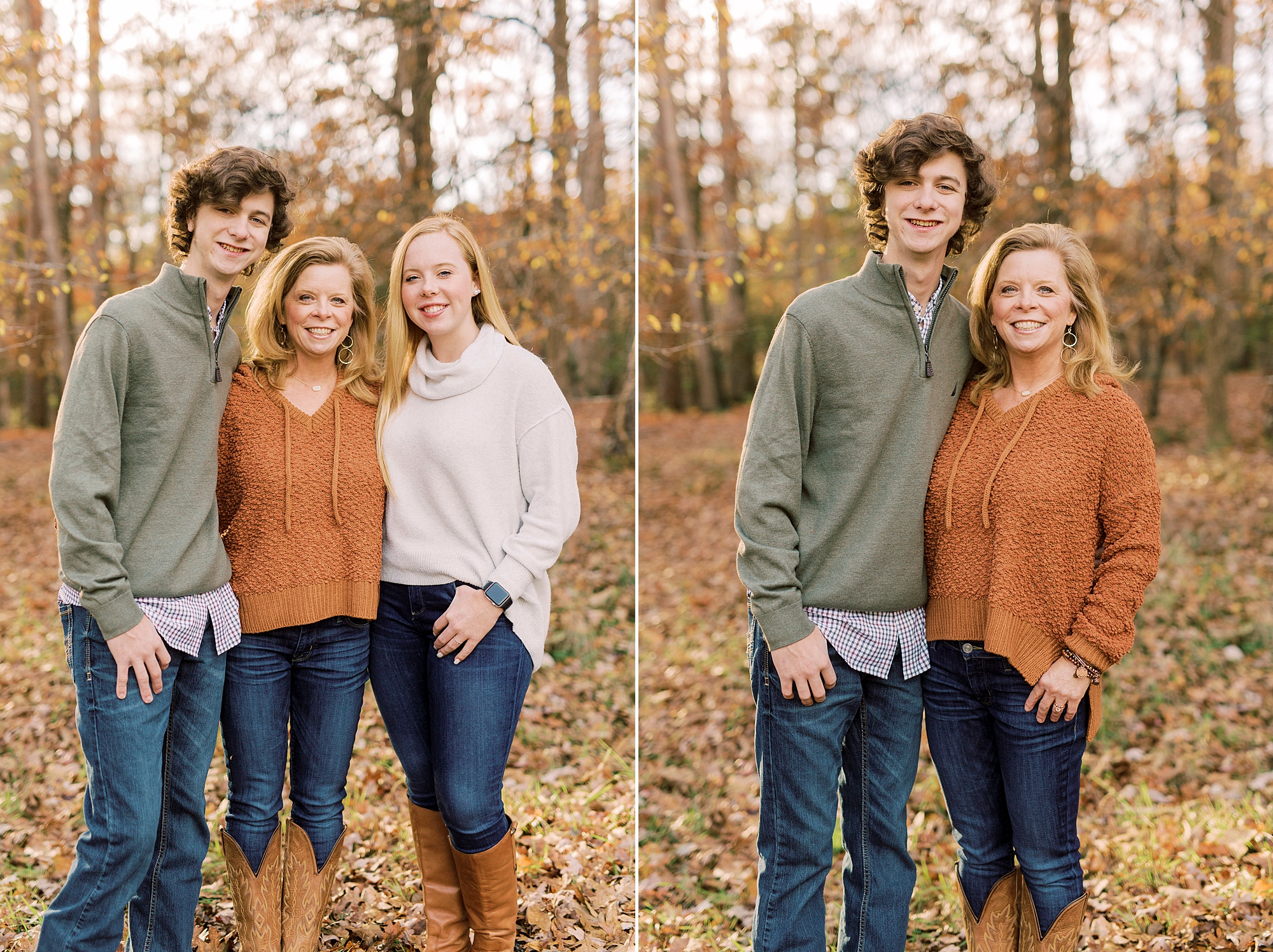 senior poses with mo and sister during fall Midland NC senior portraits 