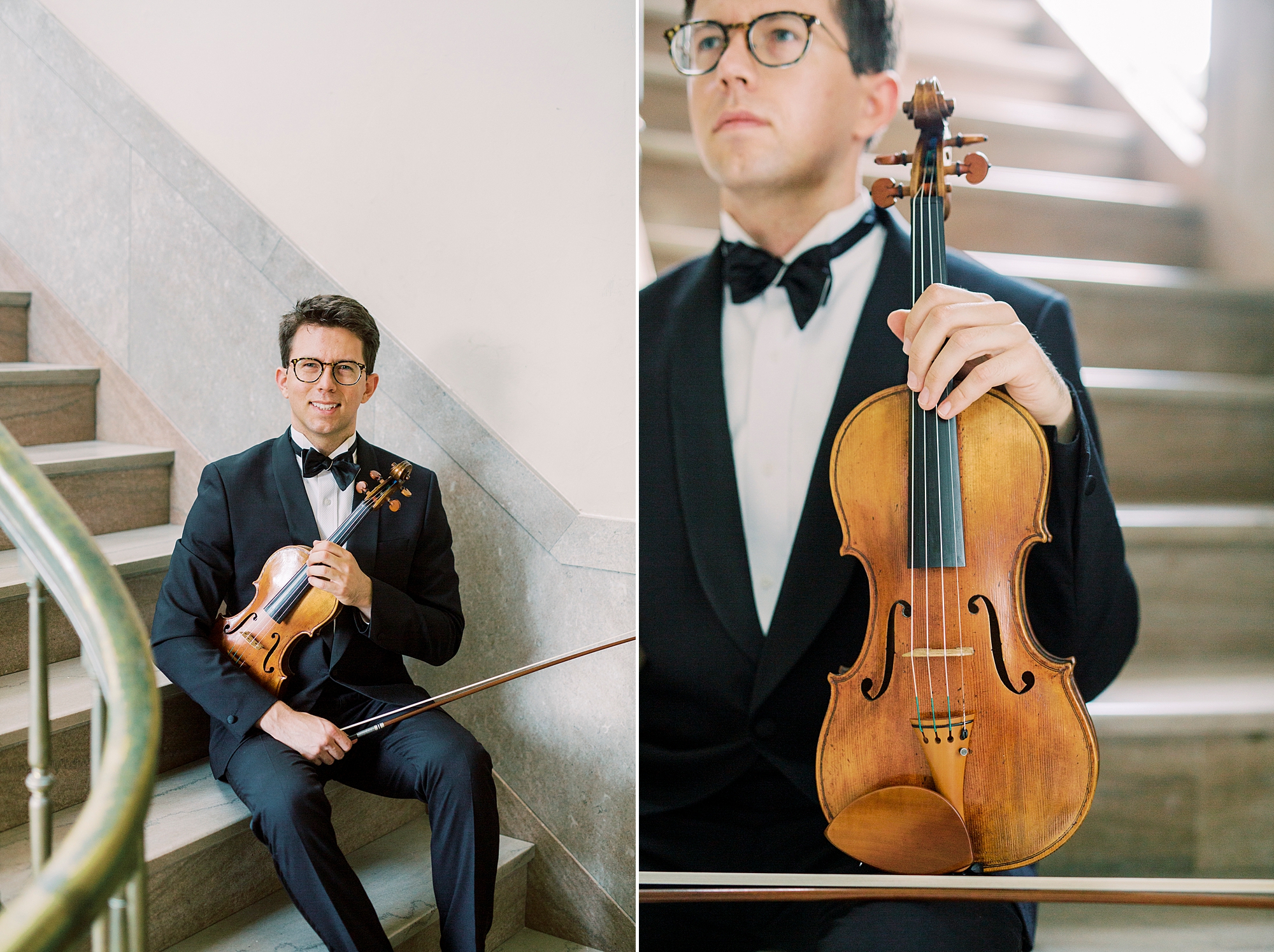 headshots for violin player holding violin on lap in Rock Hill SC