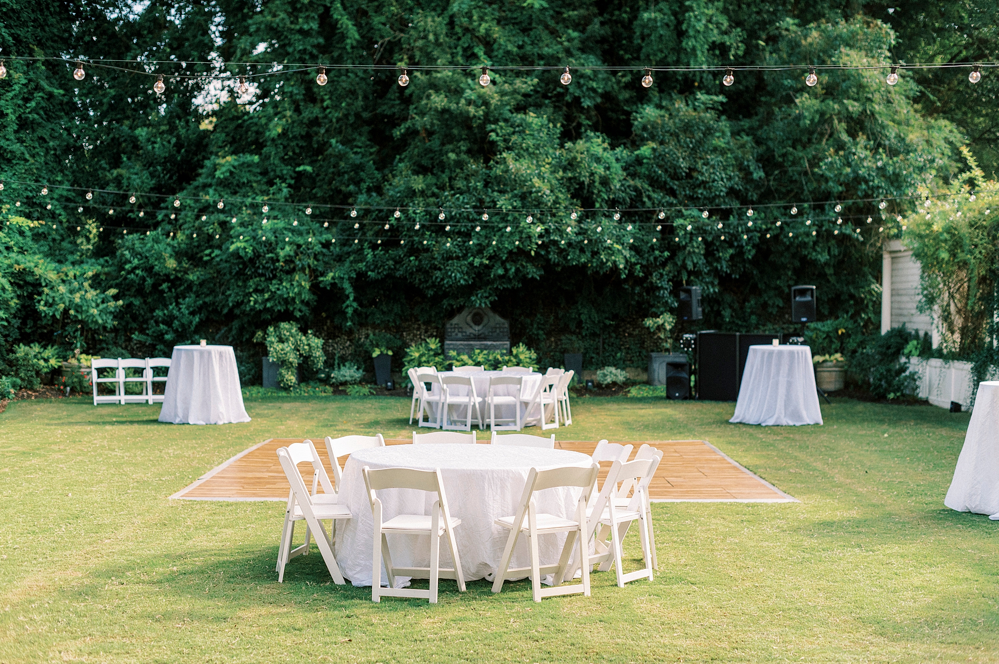 cocktail hour setup on lawn at Separk Mansion