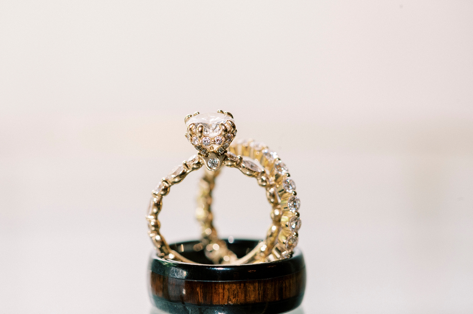 wedding rings stacked together before spring wedding 