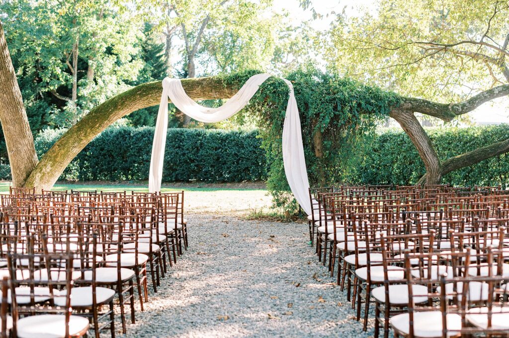 wedding ceremony site under oak tree at Whitehead Manor