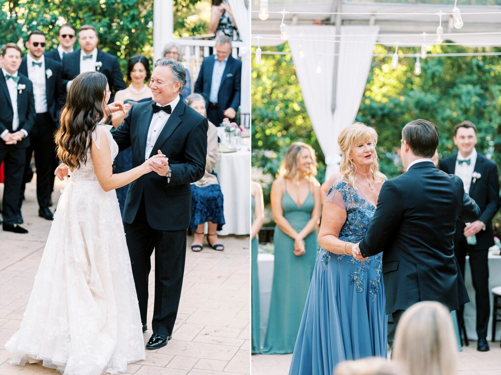 bride and groom dance with parents during reception at Whitehead Manor