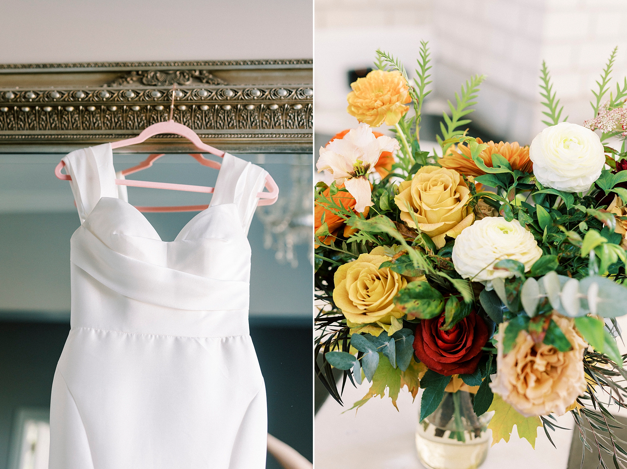 bride's fall bouquet with yellow roses for classic wedding at Separk Mansion