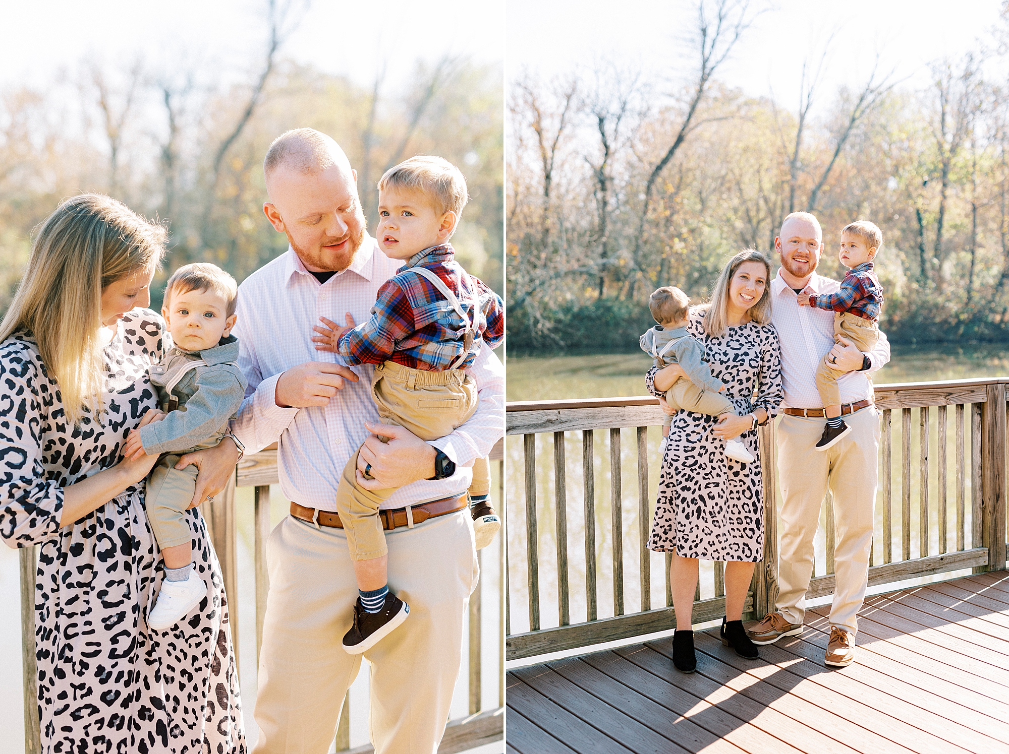 parents hug two boys during fall family photos in Cramerton NC