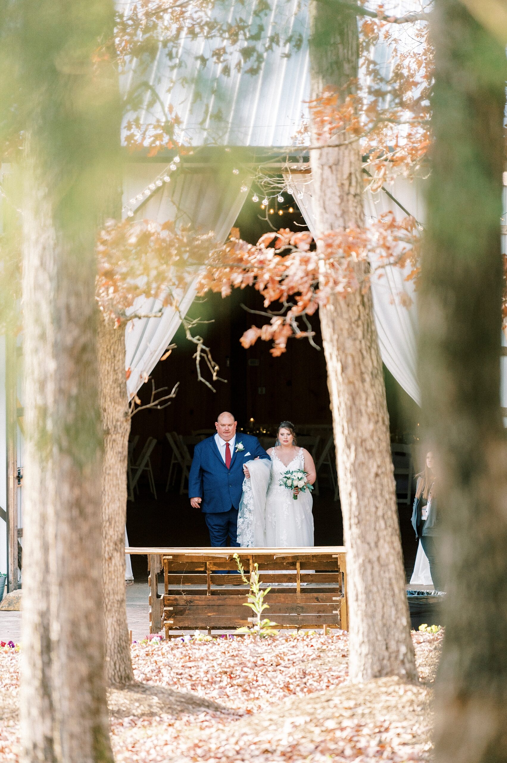 bride and father walk down aisle at the Farm at Brusharbor