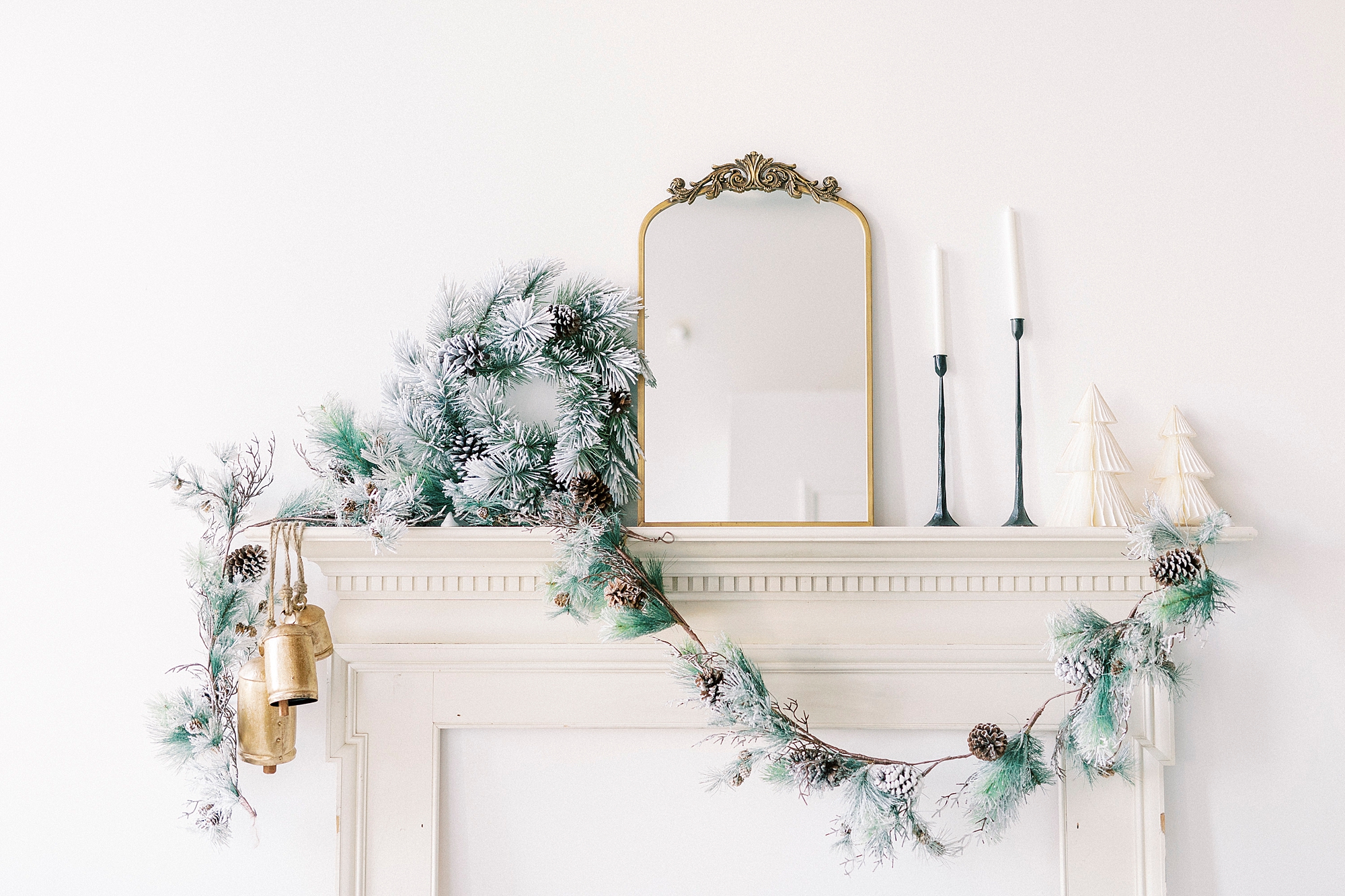 Christmas decorations on mantle inside Downtown Concord studio 