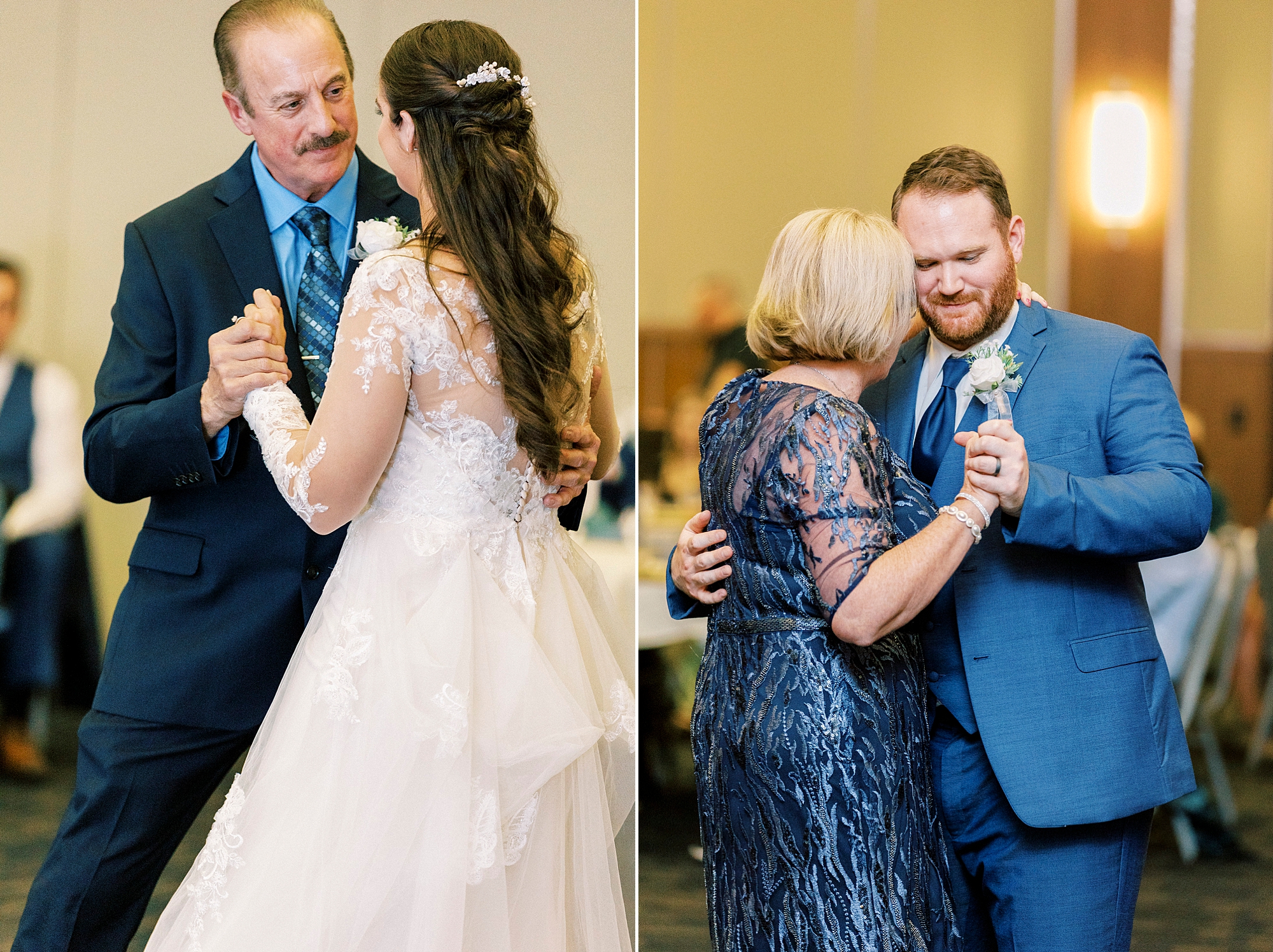 bride and groom dance with parents during NC wedding reception