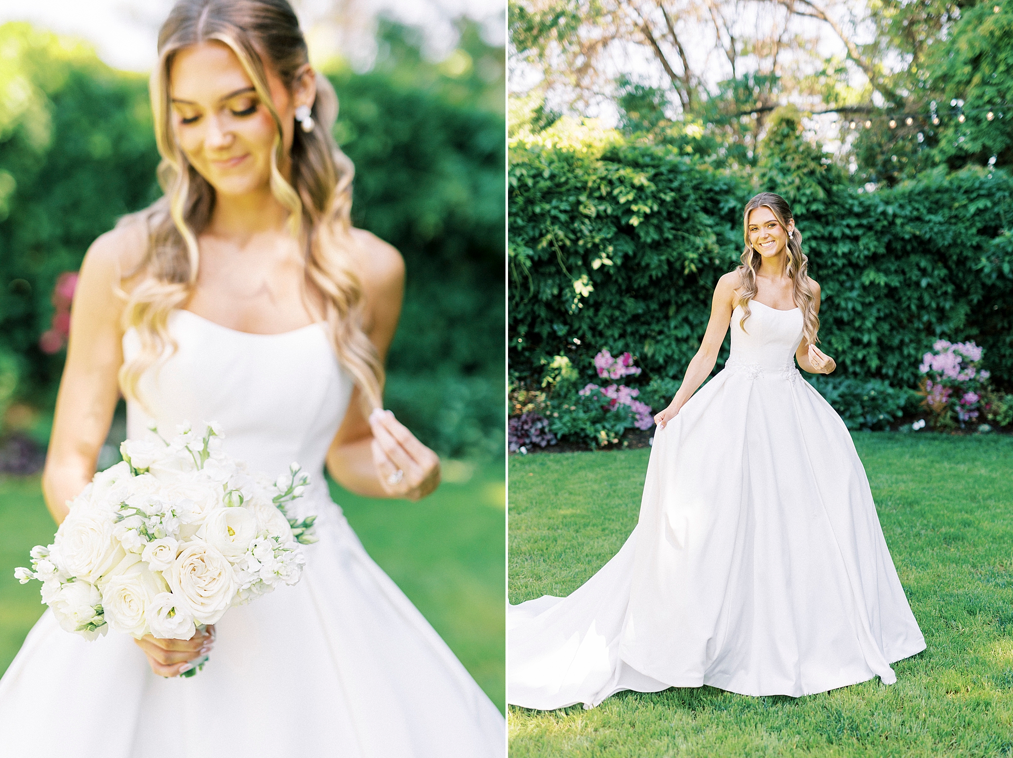 bride walks through gardens at Separk Mansion