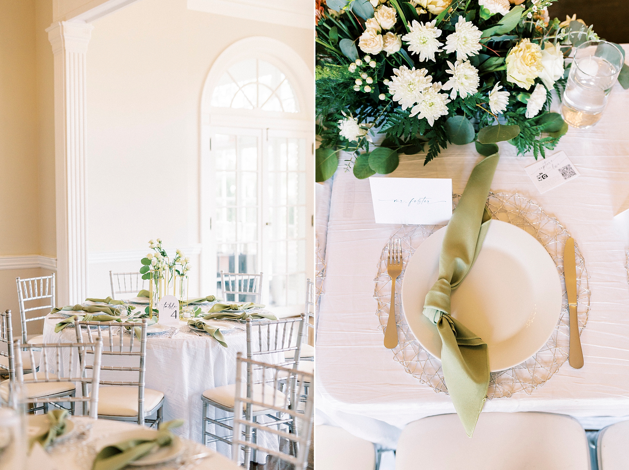 spring wedding reception at Separk Mansion with white and gold details 