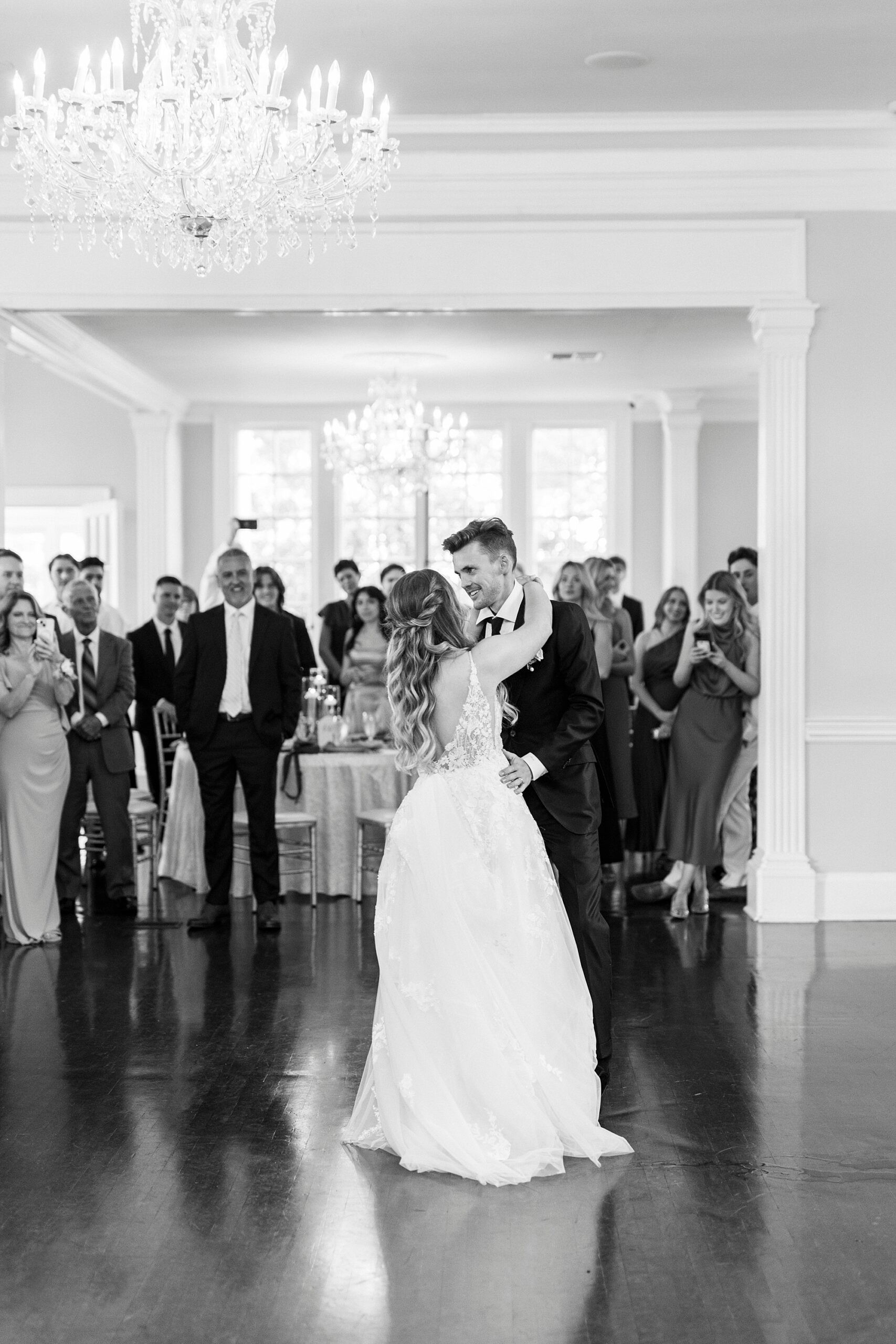 bride and groom dance during wedding reception in Charlotte NC