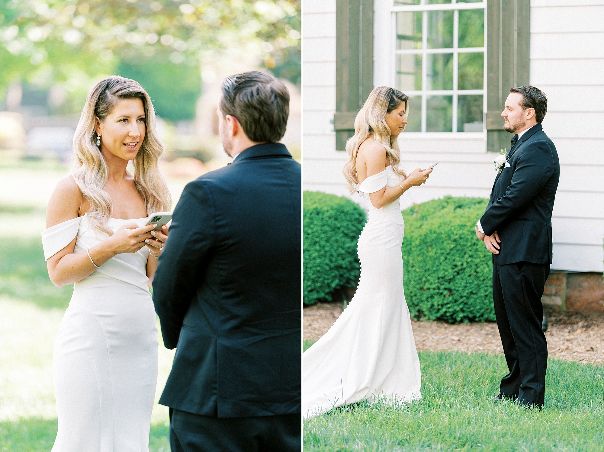 bride and groom exchange private vows during first look at the Venues at Langtree
