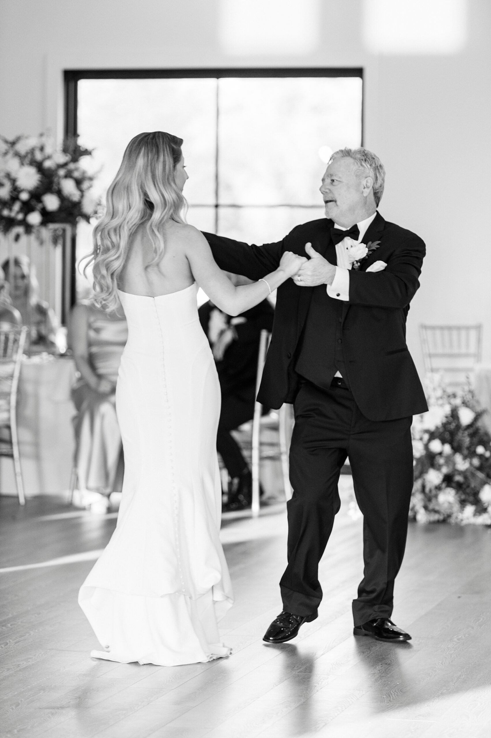 bride and grandfather dance during NC wedding reception