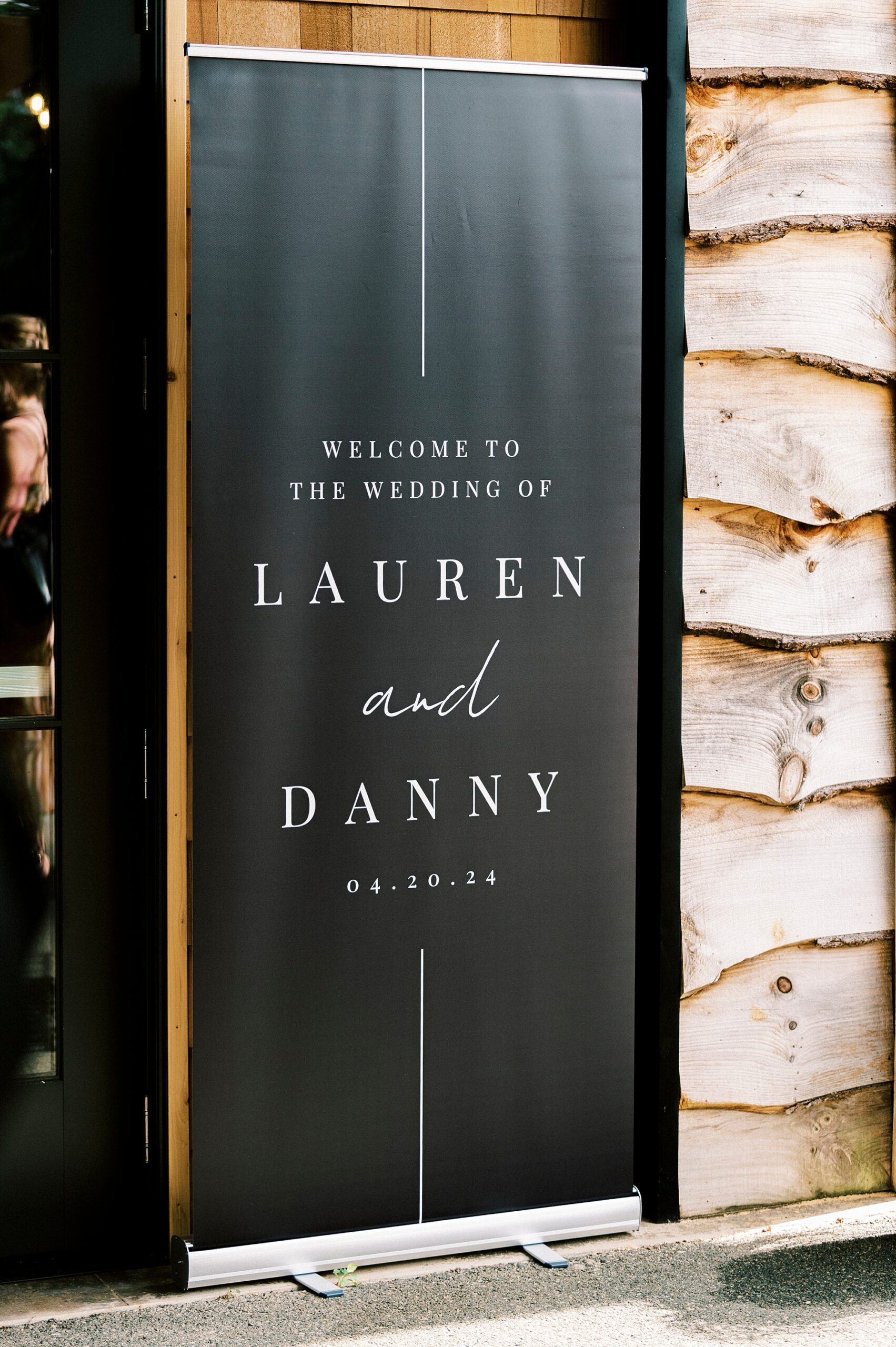 black and white welcome sign for wedding at the Venues at Langtree