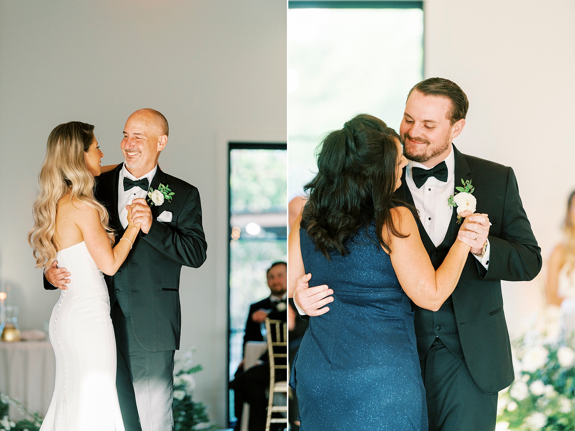 bride and groom dance with parents during NC wedding reception