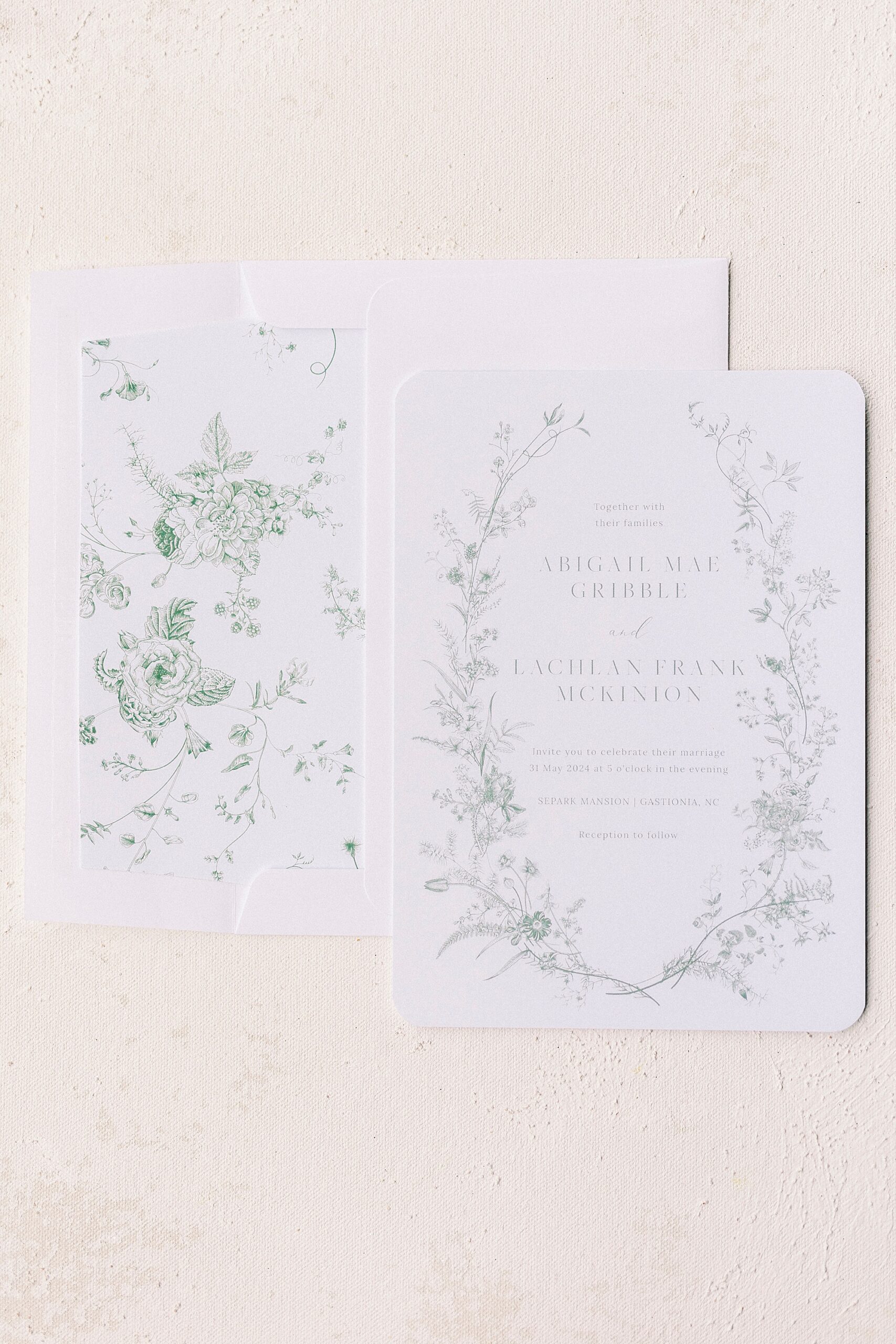 garden wedding invitation suite with greenery