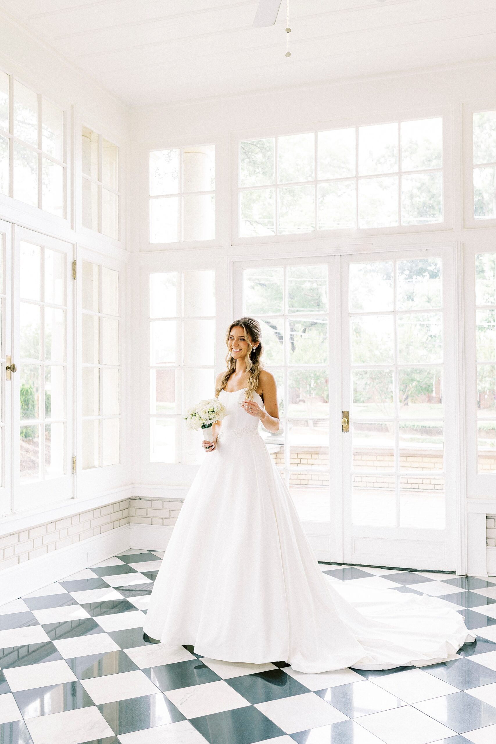 bridal portrait in sunroom of Separk Mansion