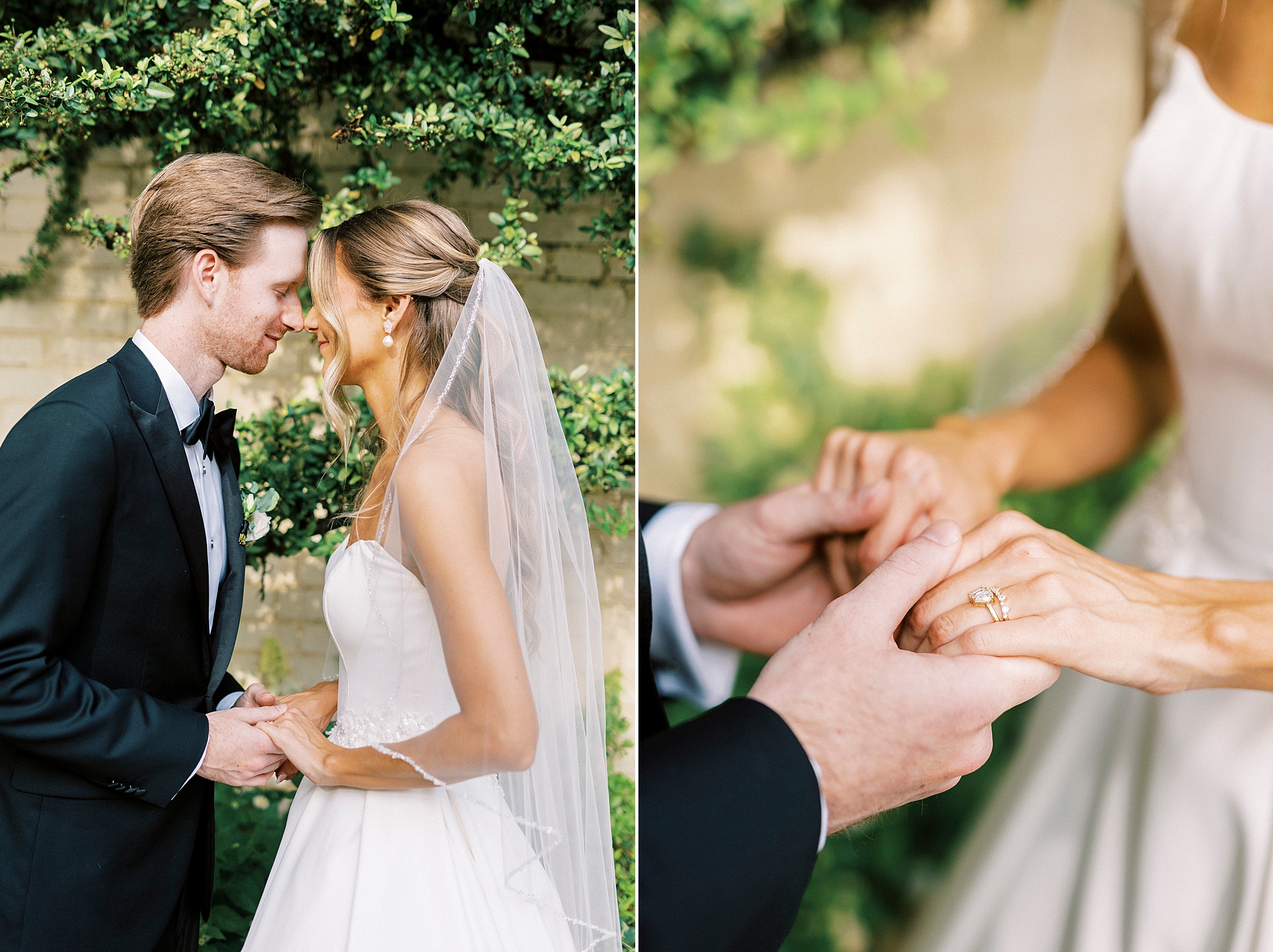 newlyweds hold hands in garden at Separk Mansion