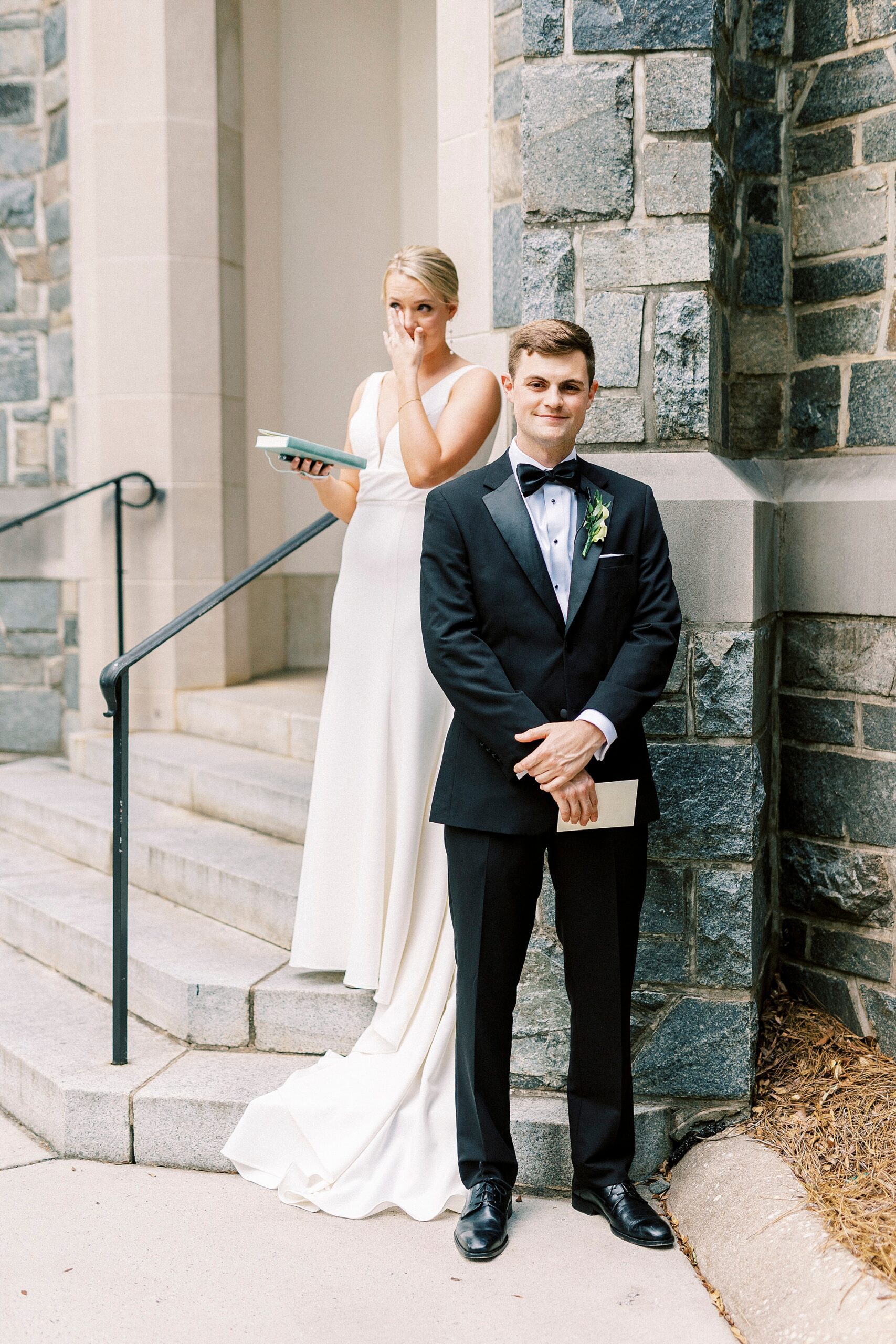 bride reads private vows to groom during first touch at church