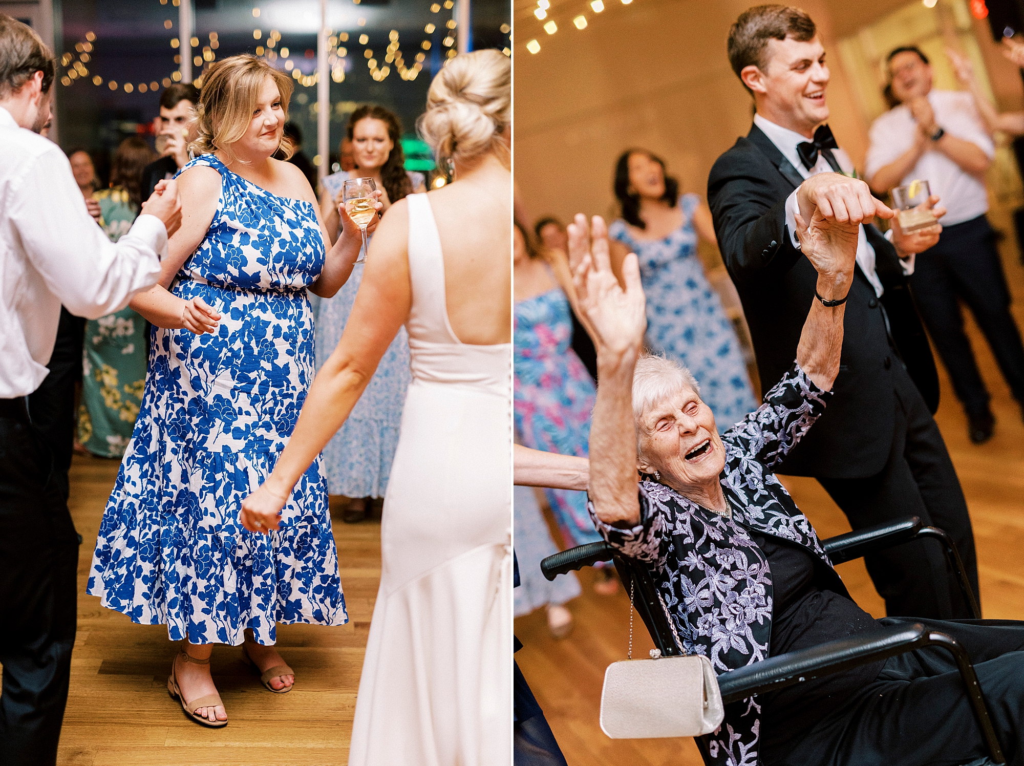 grandmother dances during wedding reception at the Mint Museum Uptown
