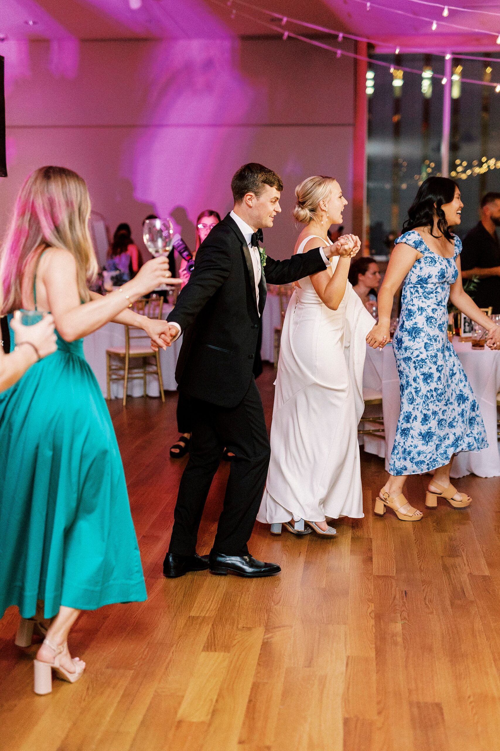 wedding guests dance at the Mint Museum Uptown