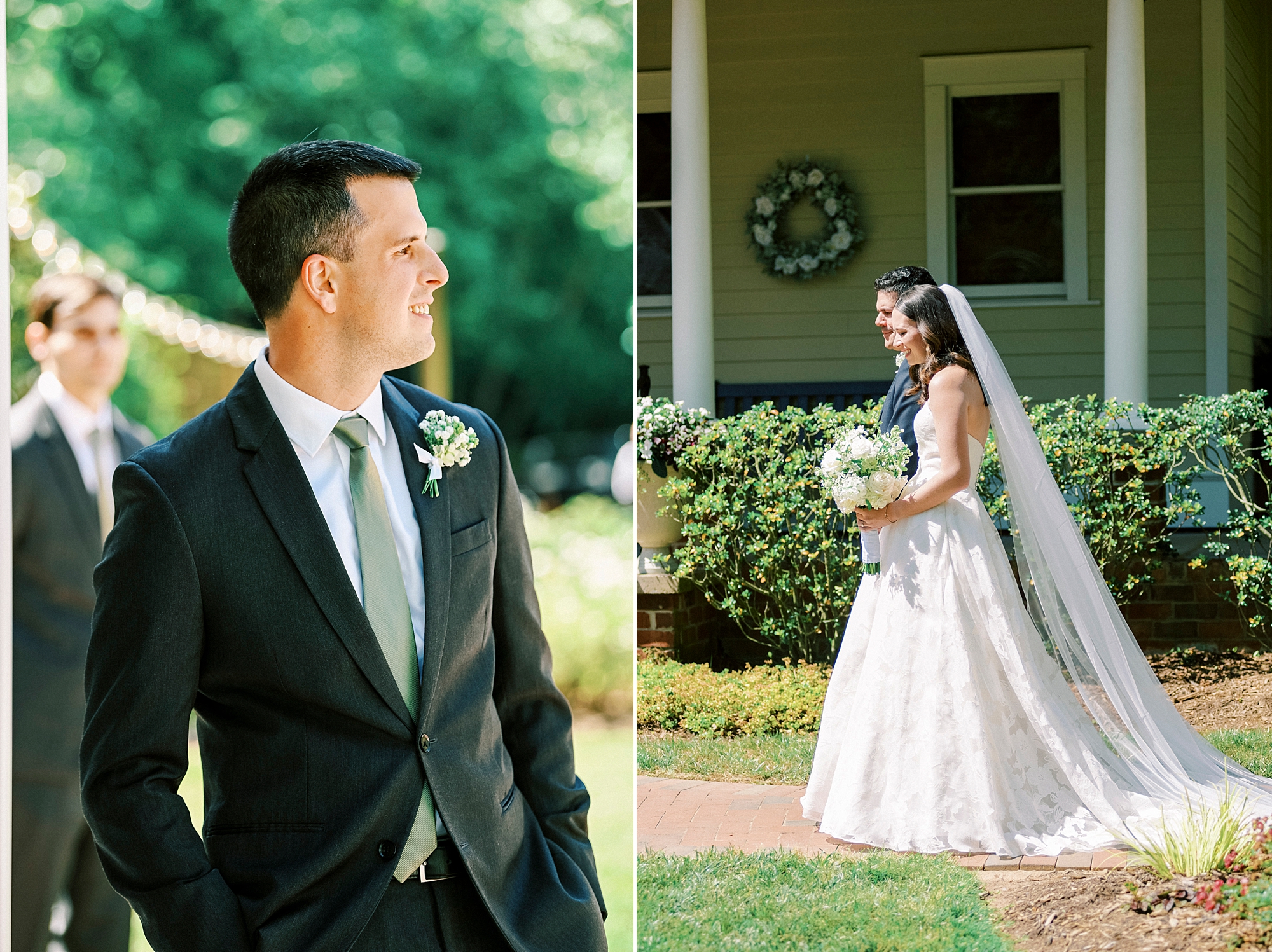 groom watches bride walk down aisle at Alexander Homestead