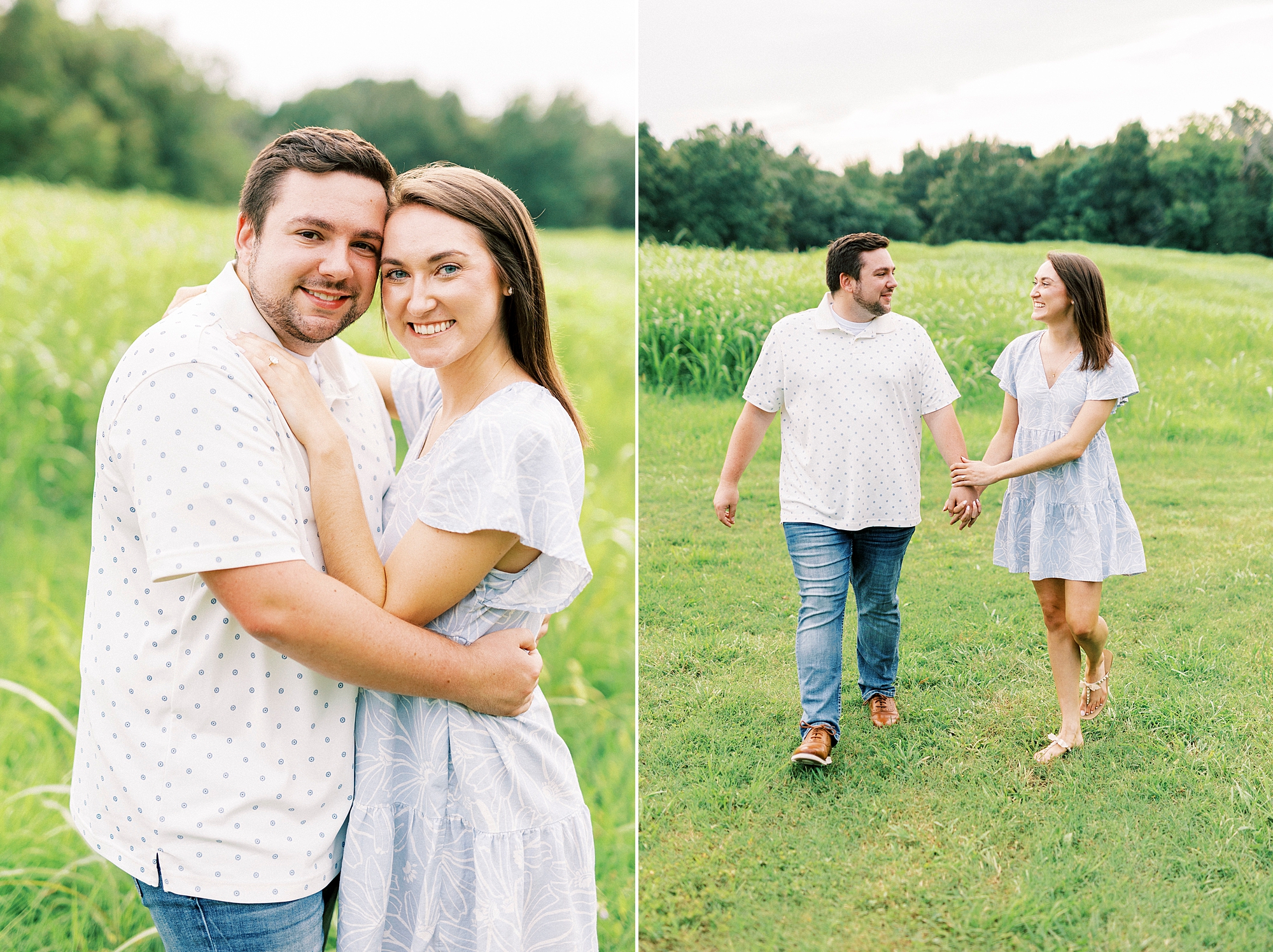 engaged couple hugs during summer engagement photos 