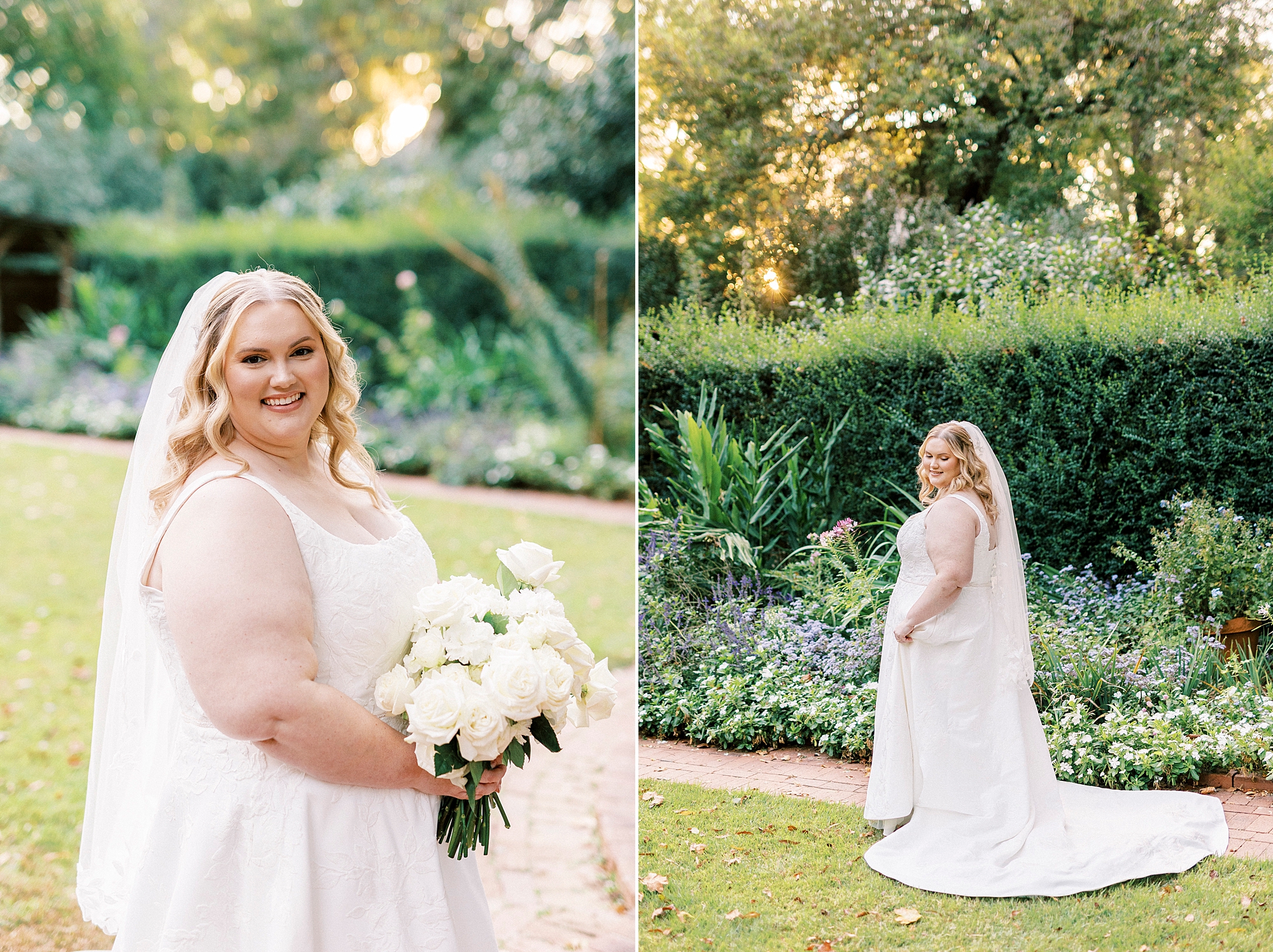 bride smiles during bridal portraits at Wing Haven Gardens