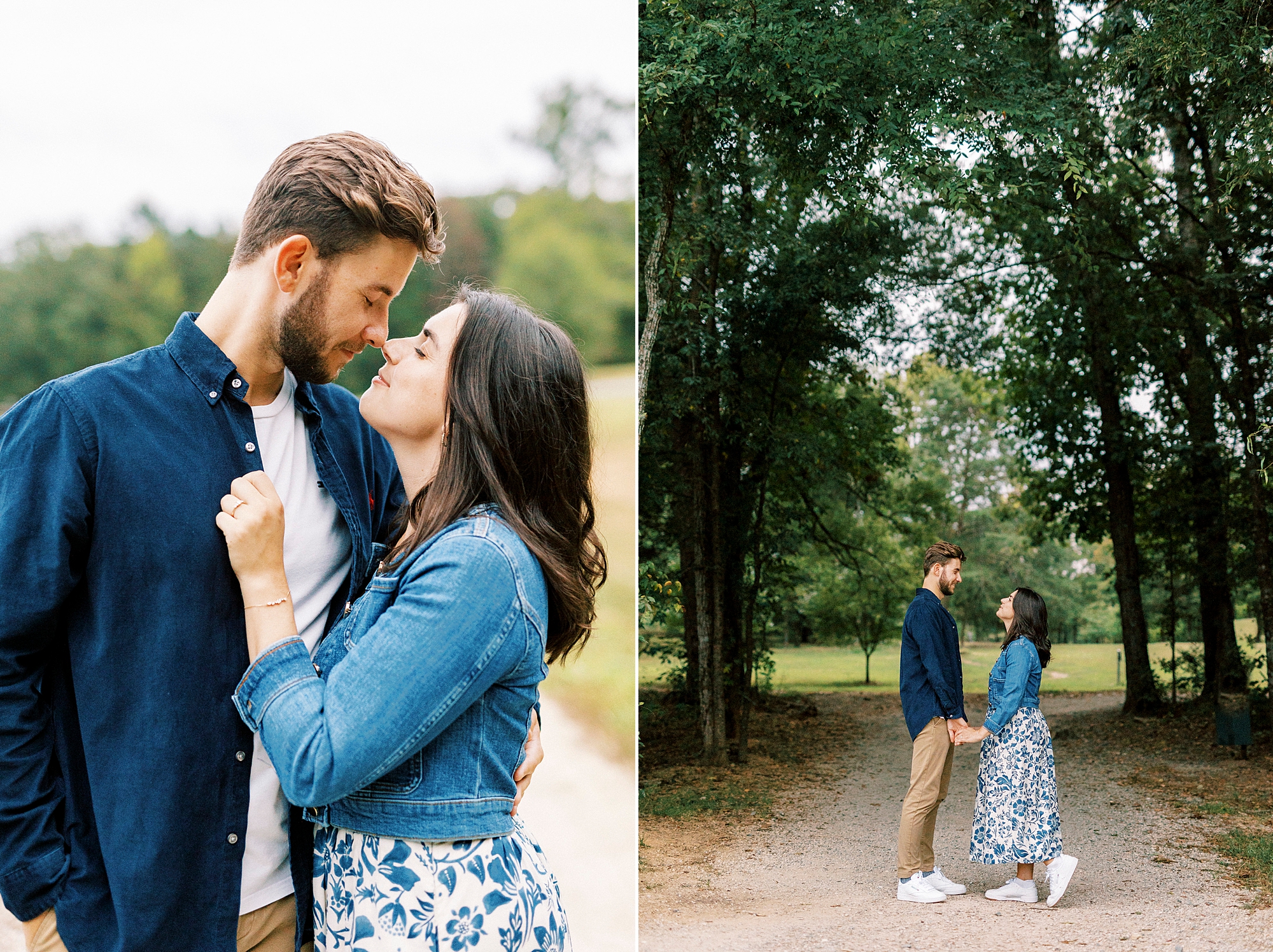 man and woman hug between trees at Rob Wallace Park
