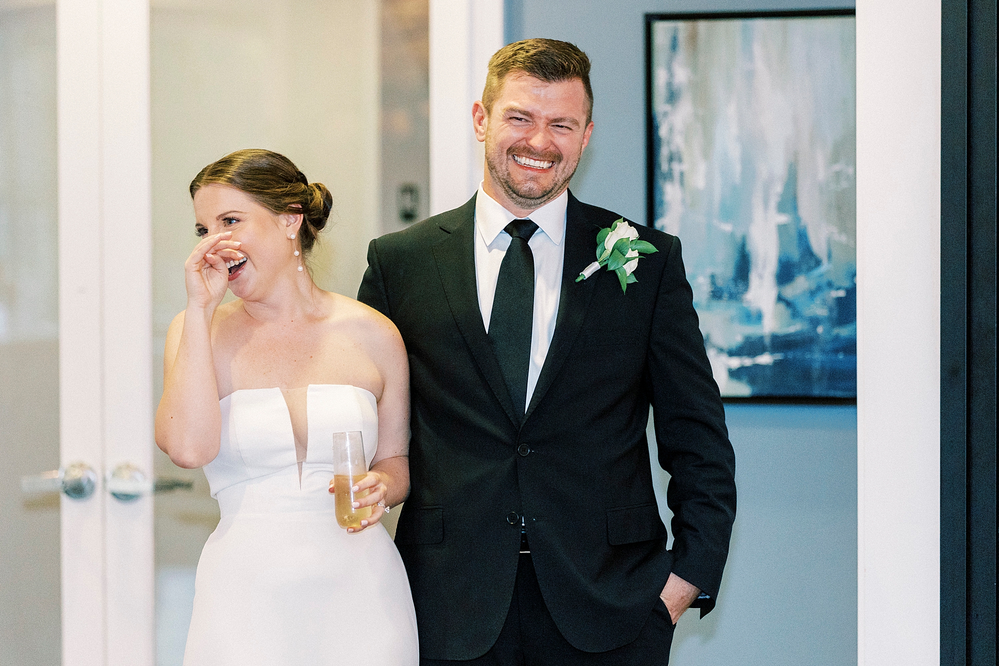 bride and groom cry  during wedding reception at Palisades Country Club