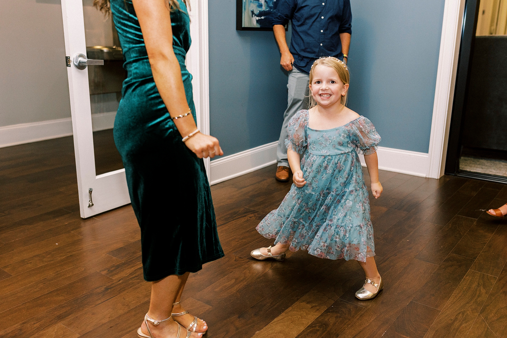 wedding guests dance during wedding reception at Palisades Country Club
