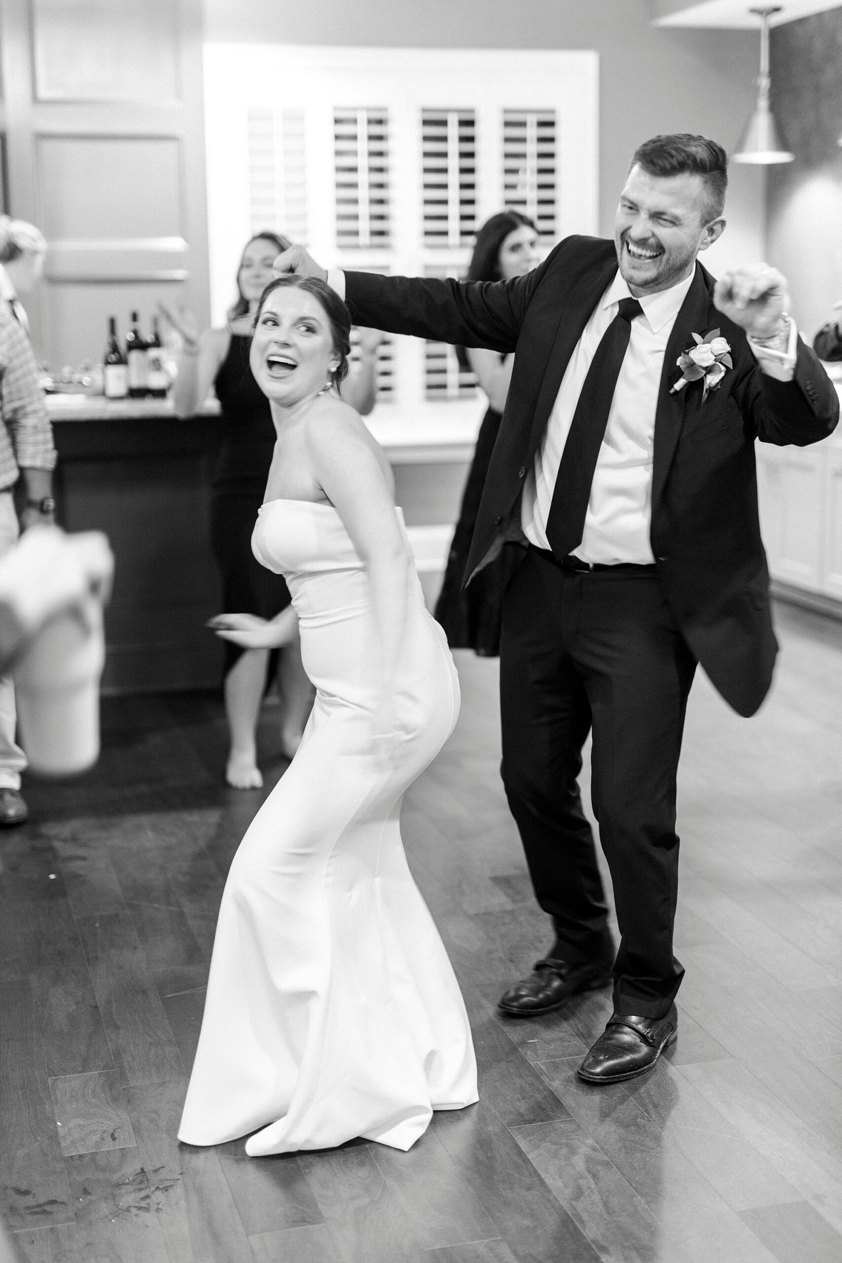 bride and groom dance during NC wedding reception 