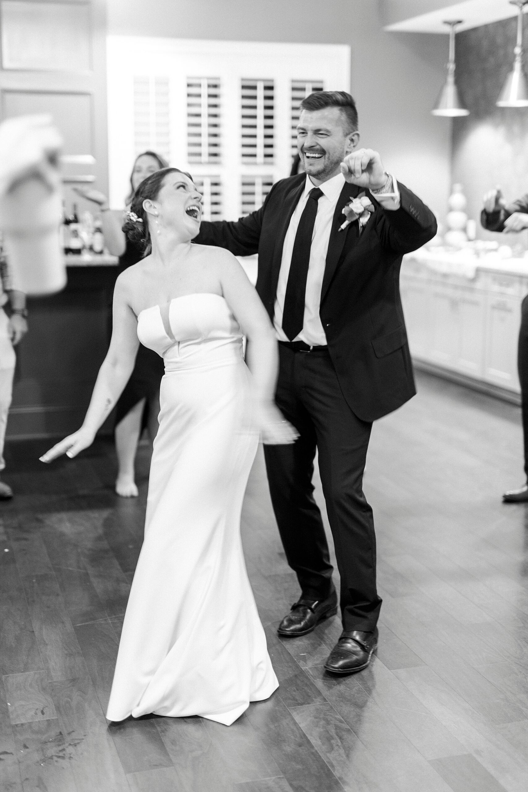 bride and groom dance during wedding reception at Palisades Country Club