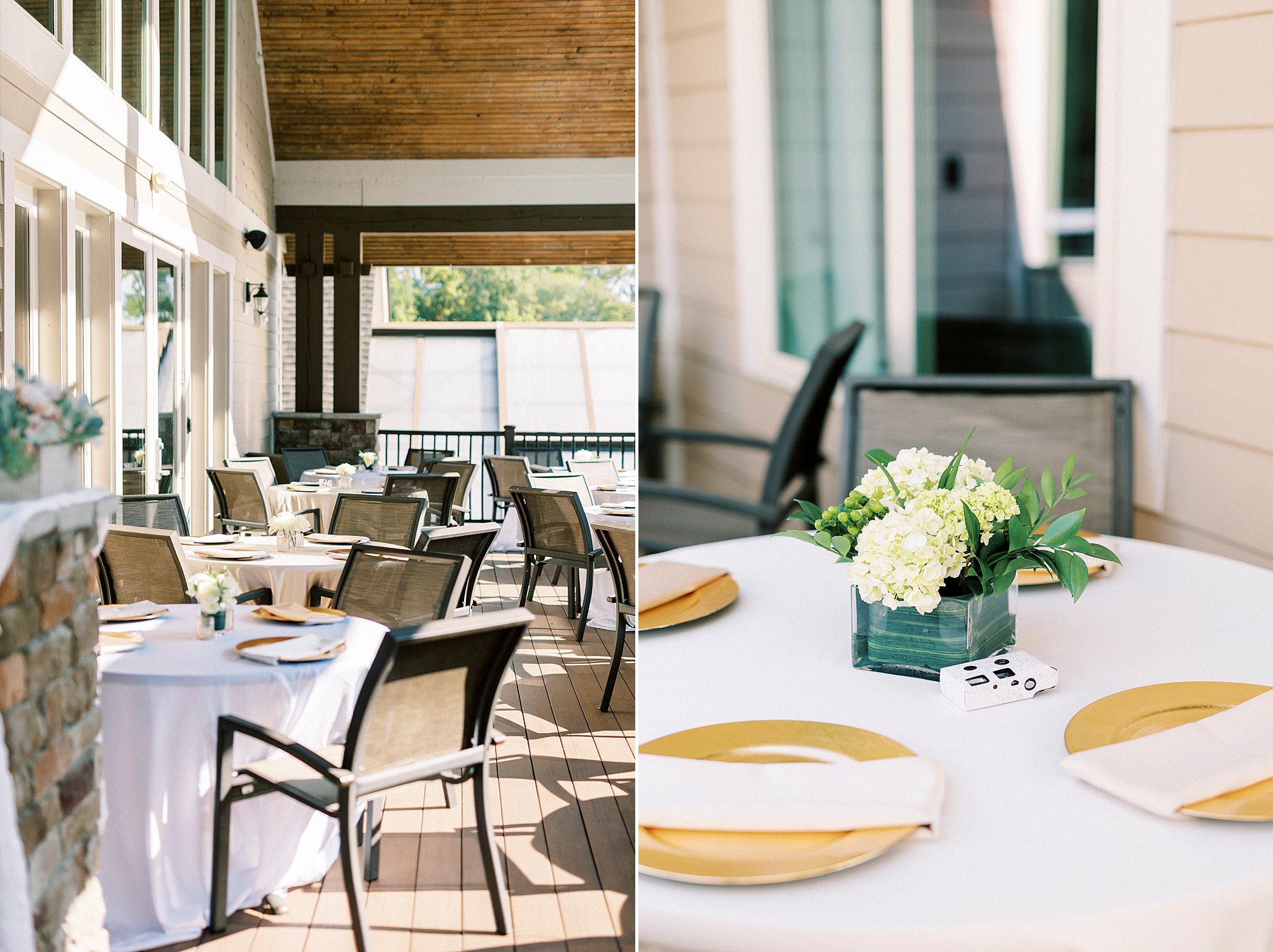 place settings for reception at Palisades Country Club with gold plates