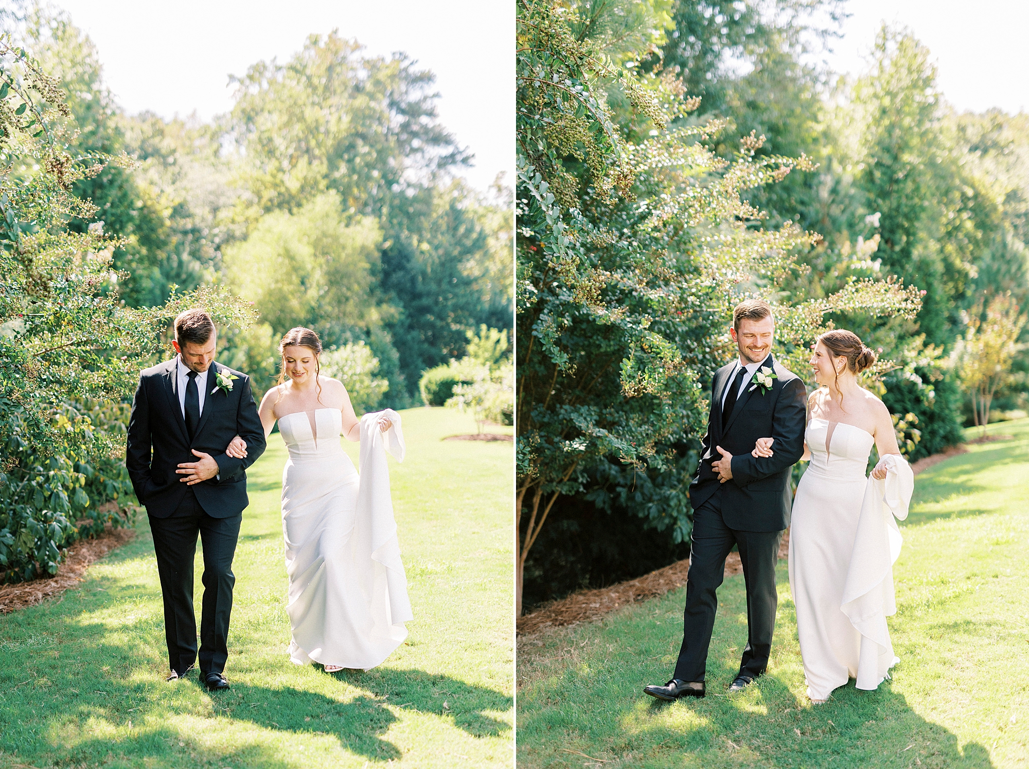 couple walks along lawn in the Palisades 