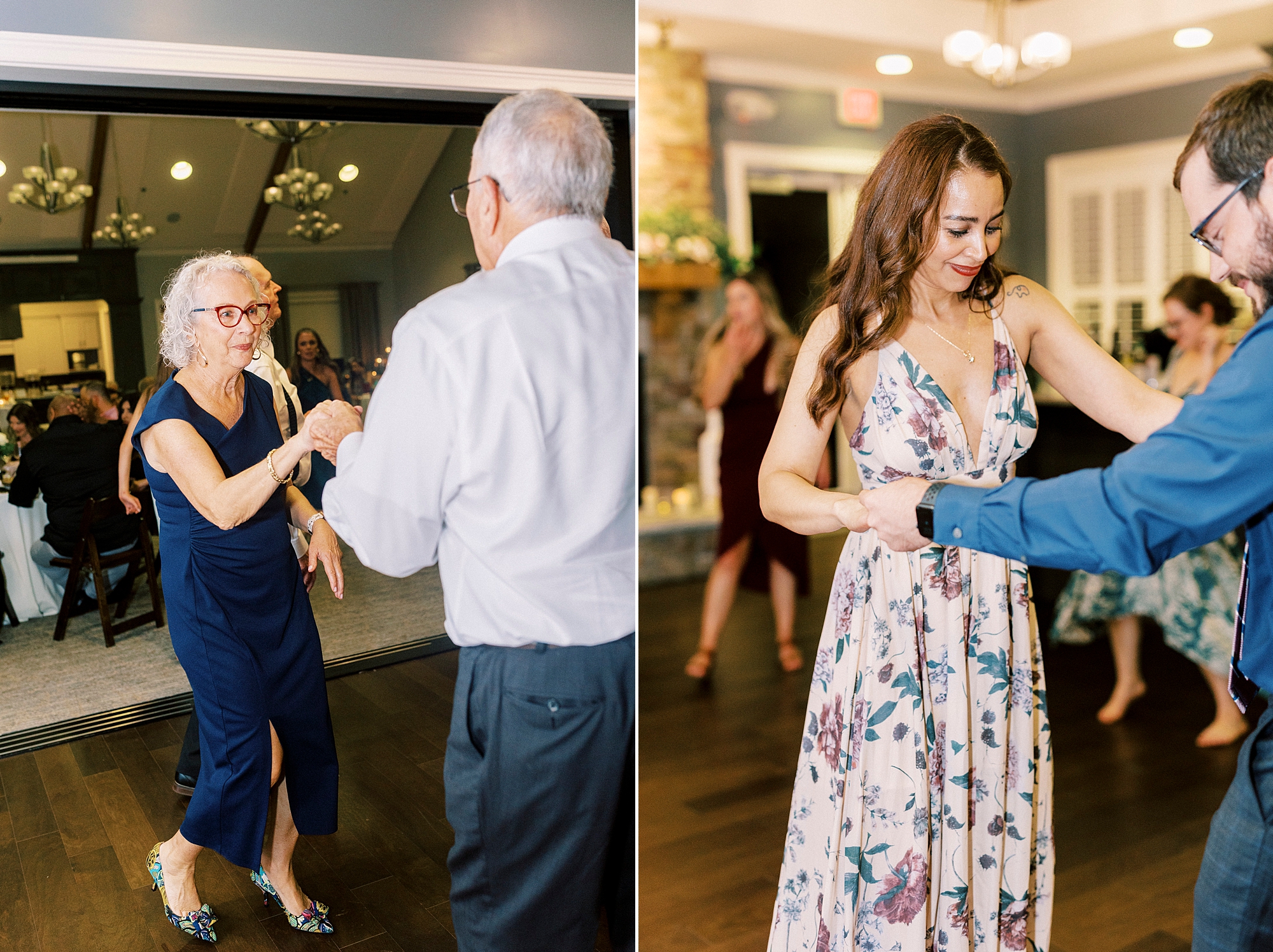 wedding guests dance during wedding reception at Palisades Country Club