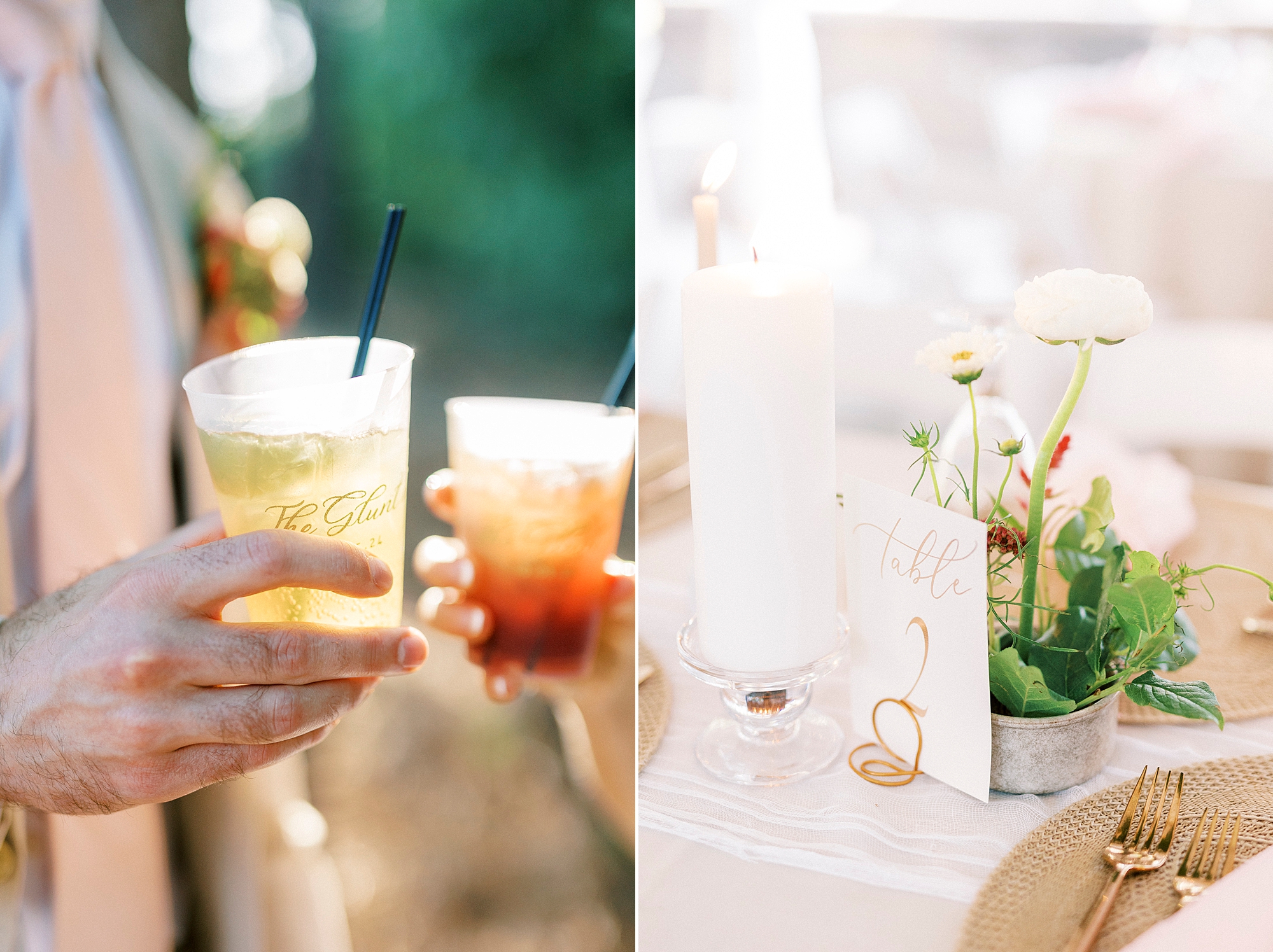bride and groom hold signature drinks during Richfield NC wedding reception 