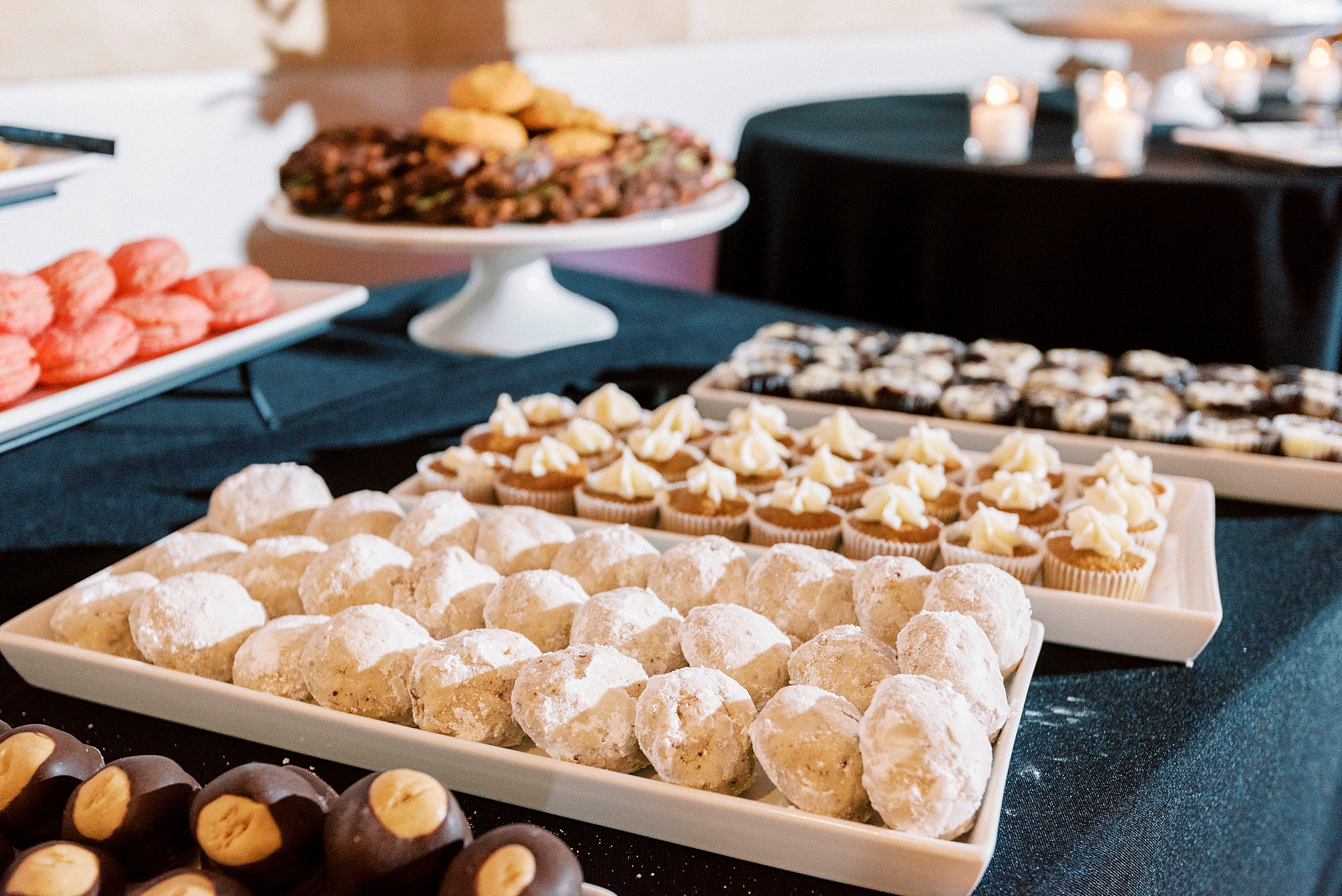 dessert display on black table cloth at the Mint Museum Uptown