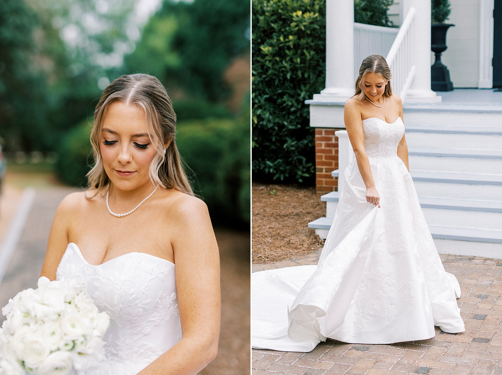 classic bridal portraits outside Wake Forest historic home