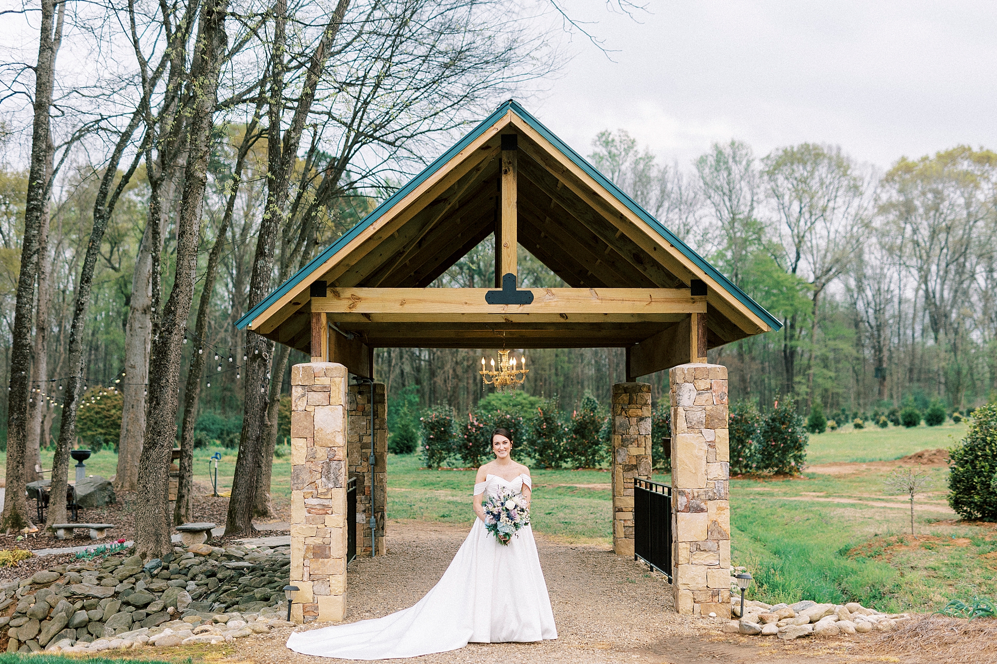 classic bridal portraits by stone arbor at Low Meadows Estate