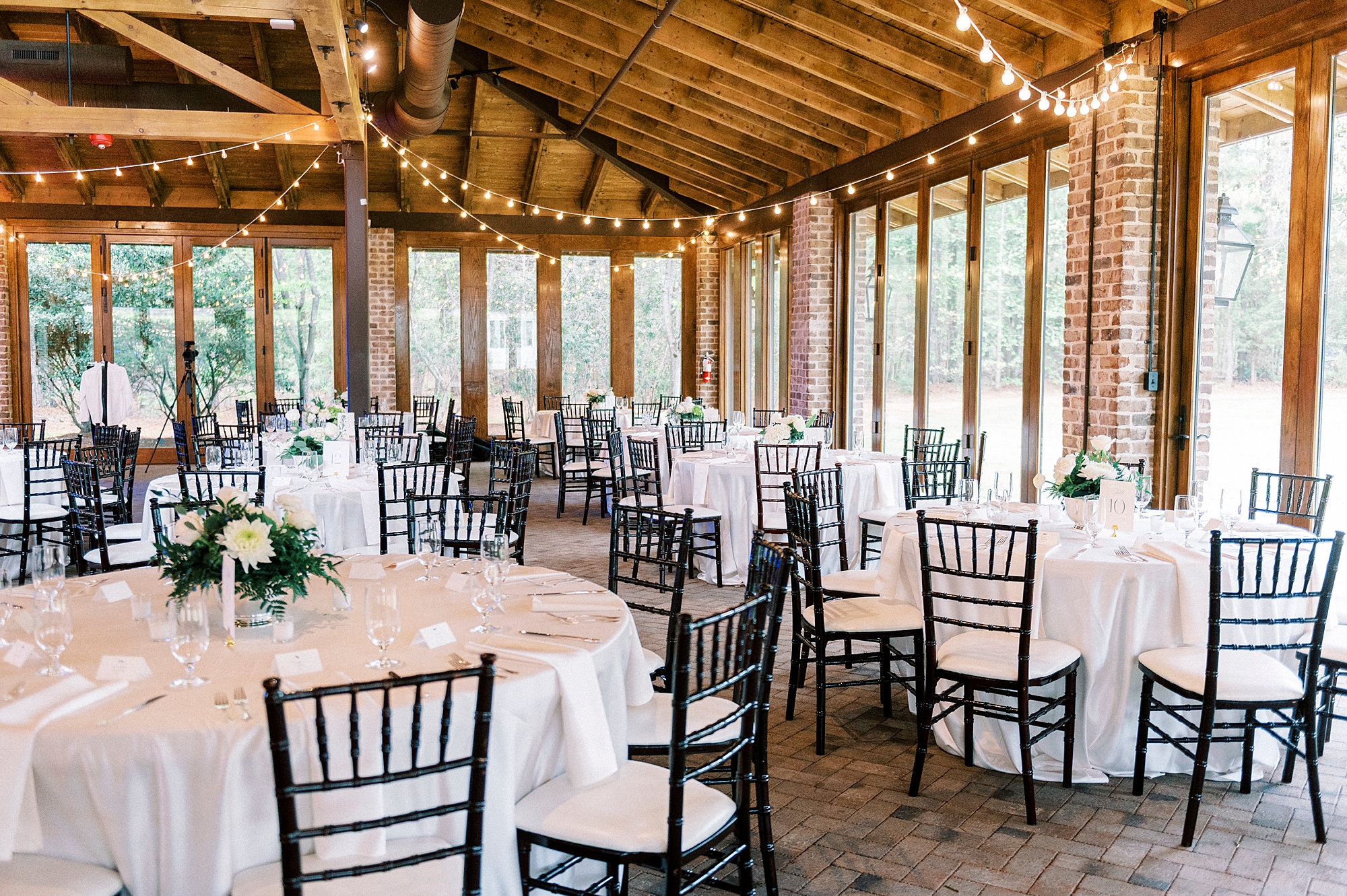 wedding reception with rustic details inside the Sutherland Pavilion 