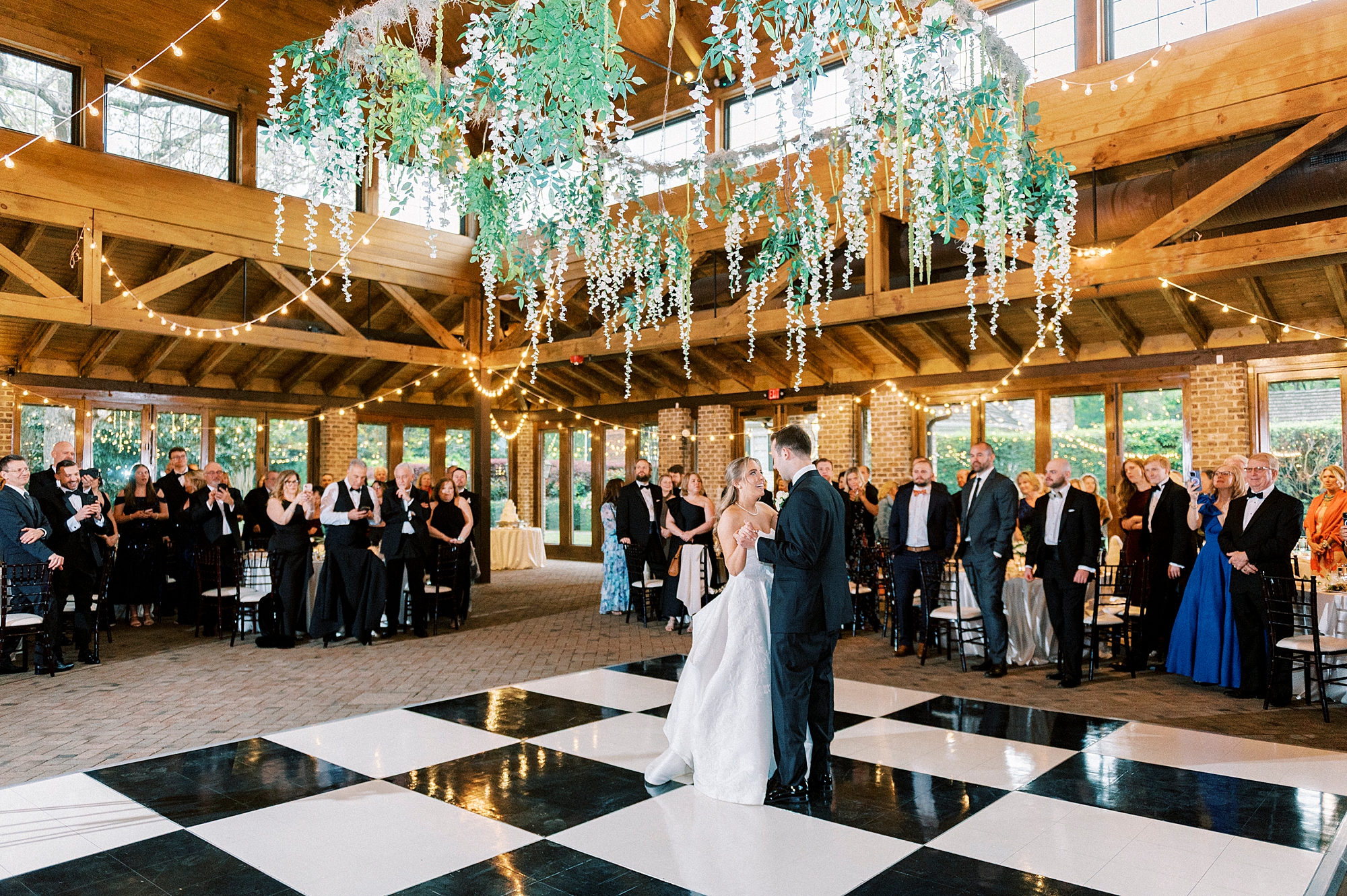 bride and groom dance during wedding reception in the Sutherland Pavilion 