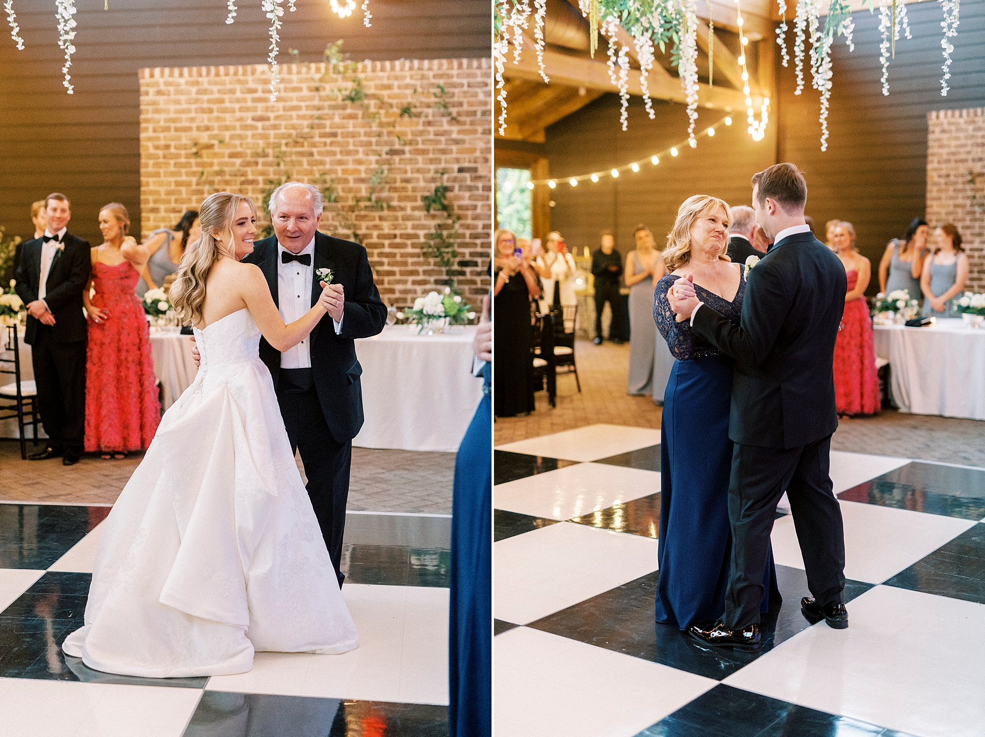 newlyweds dance with parents during Wake Forest NC wedding reception 