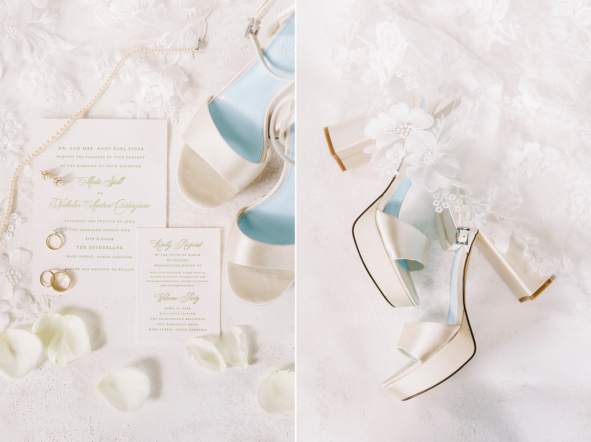 invitation and white shoes for bride