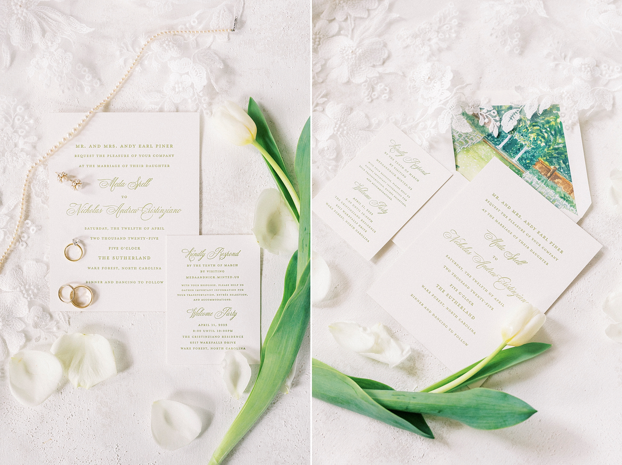 invitation with watercolor details for spring wedding day