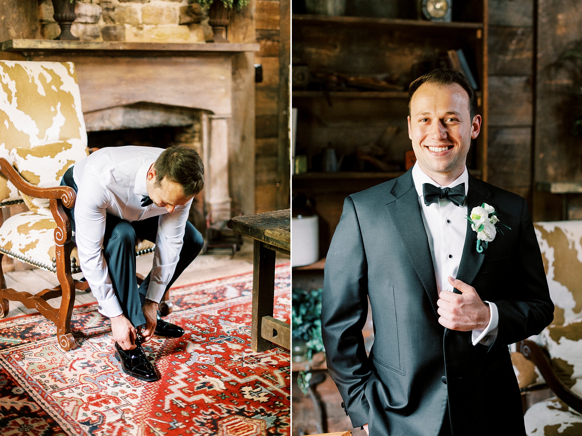groom prepares for NC wedding day in suite 