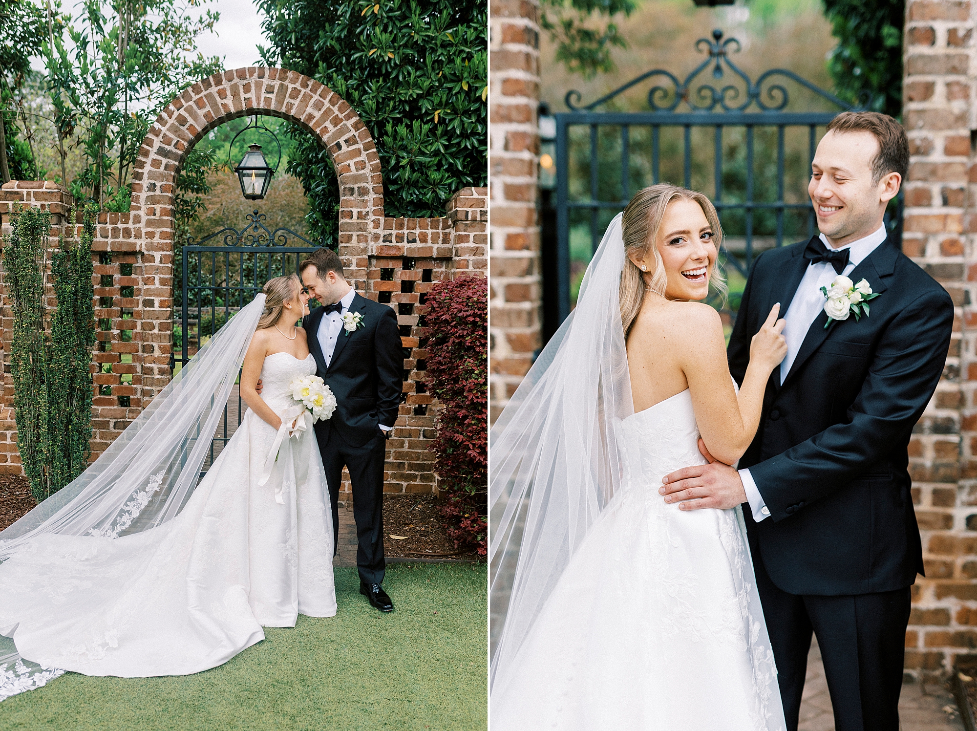 bride and groom hug by archway at the Sutherland