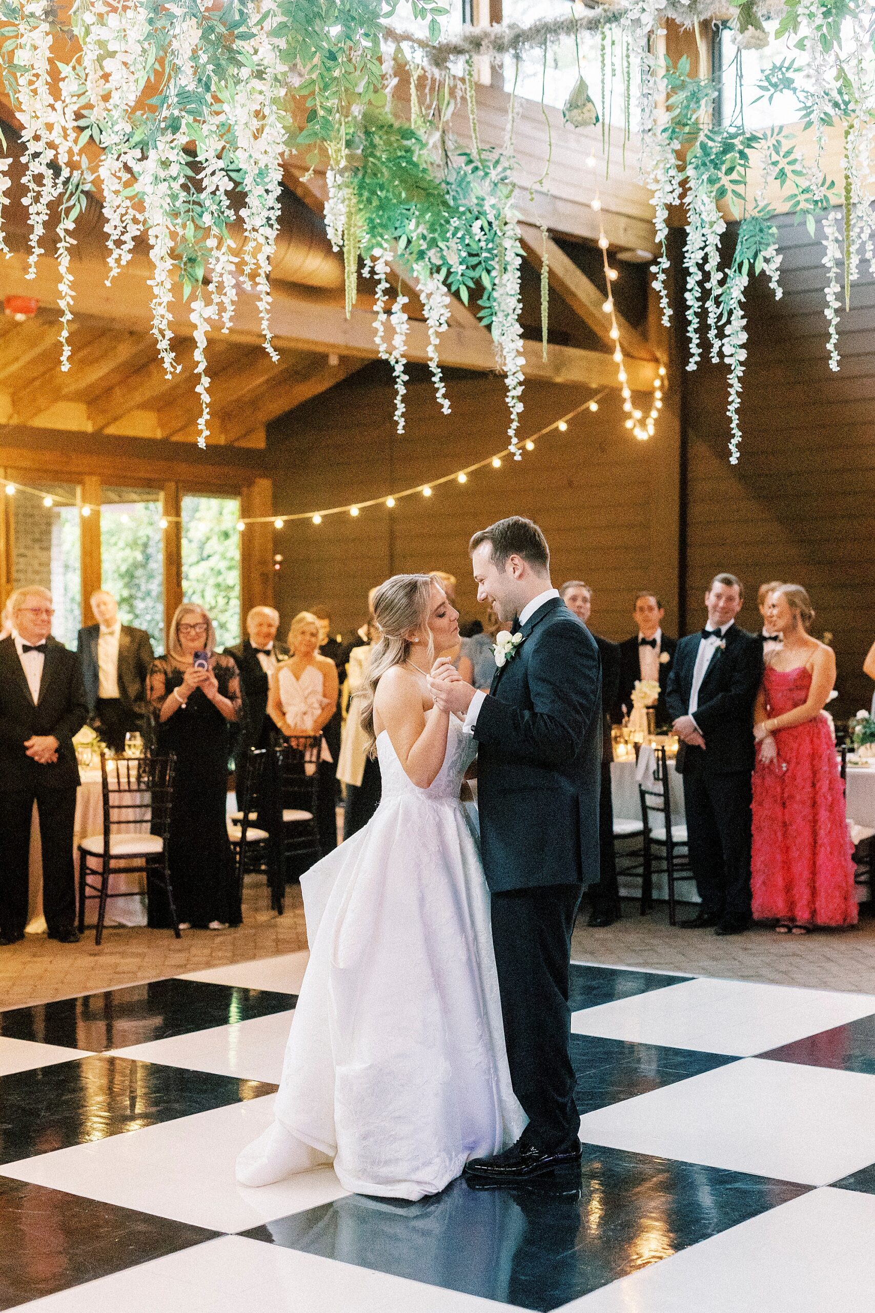 bride and groom dance during spring wedding reception