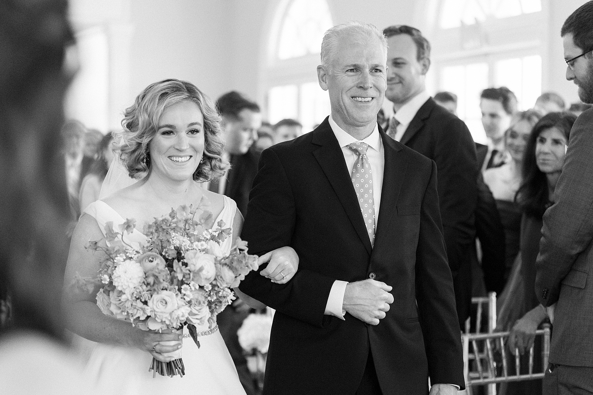 father walks bride down aisle inside Separk Mansion